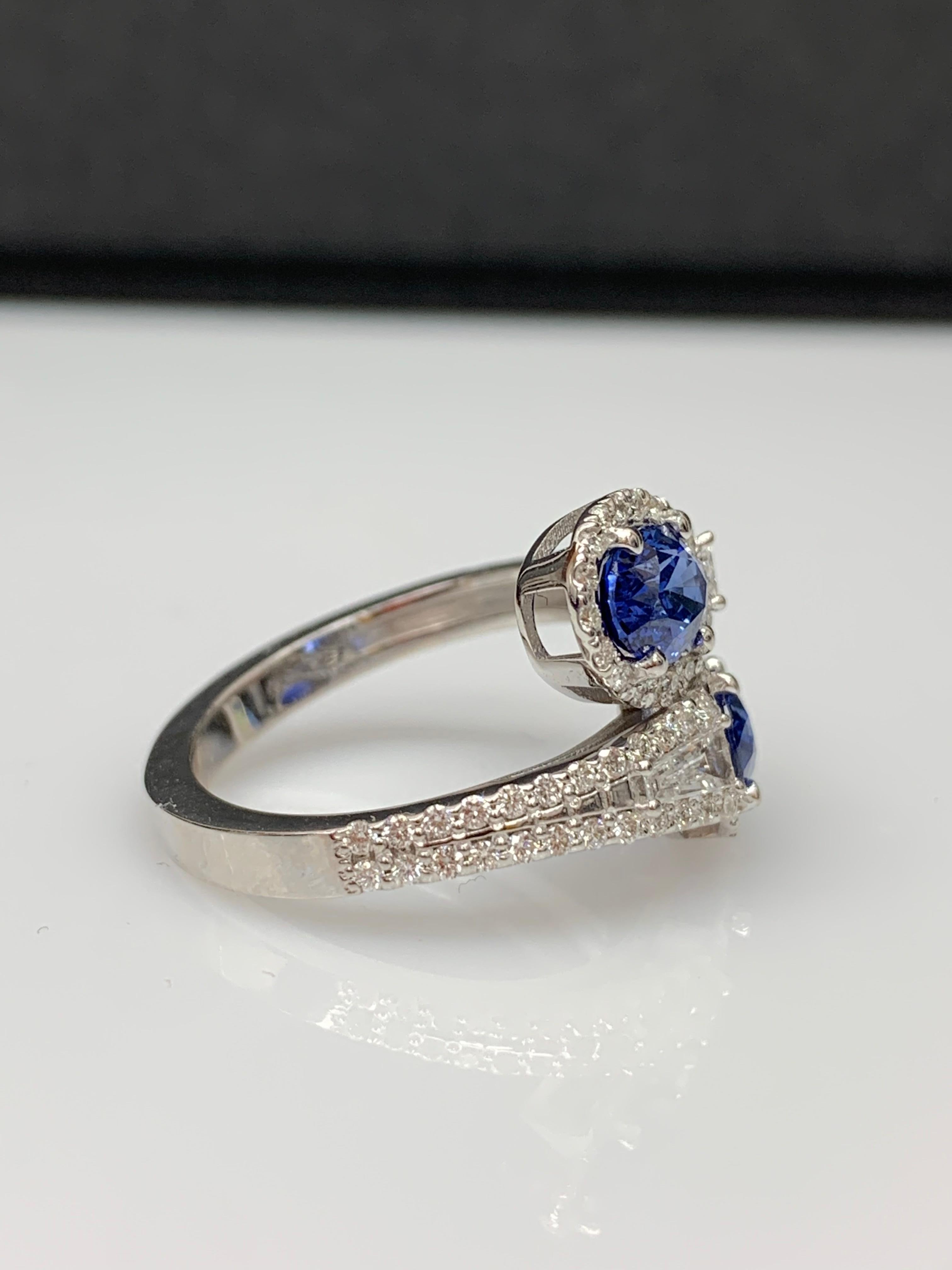 1.81 Carat Oval Cut Sapphire Diamond Toi Et Moi Engagement Ring 14K White Gold For Sale 12