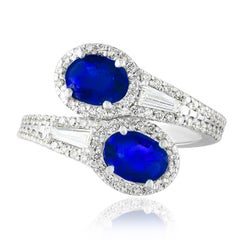 1.81 Carat Oval Cut Sapphire Diamond Toi Et Moi Engagement Ring 14K White Gold