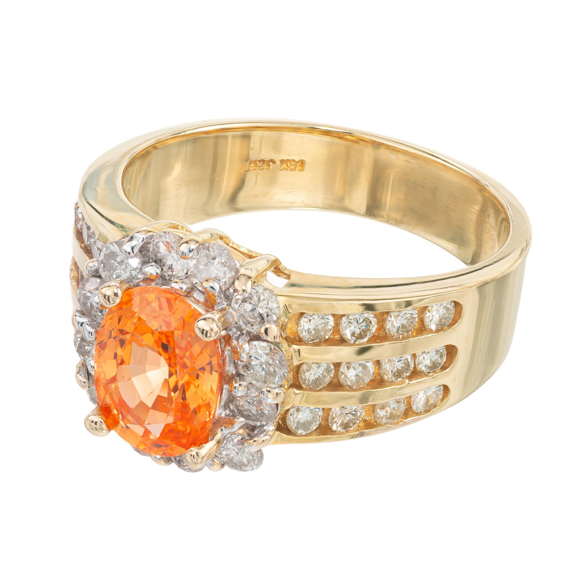 Oval Cut 1.81 Carat Oval Orange Spessartite Garnet Diamond Halo Cocktail Ring For Sale