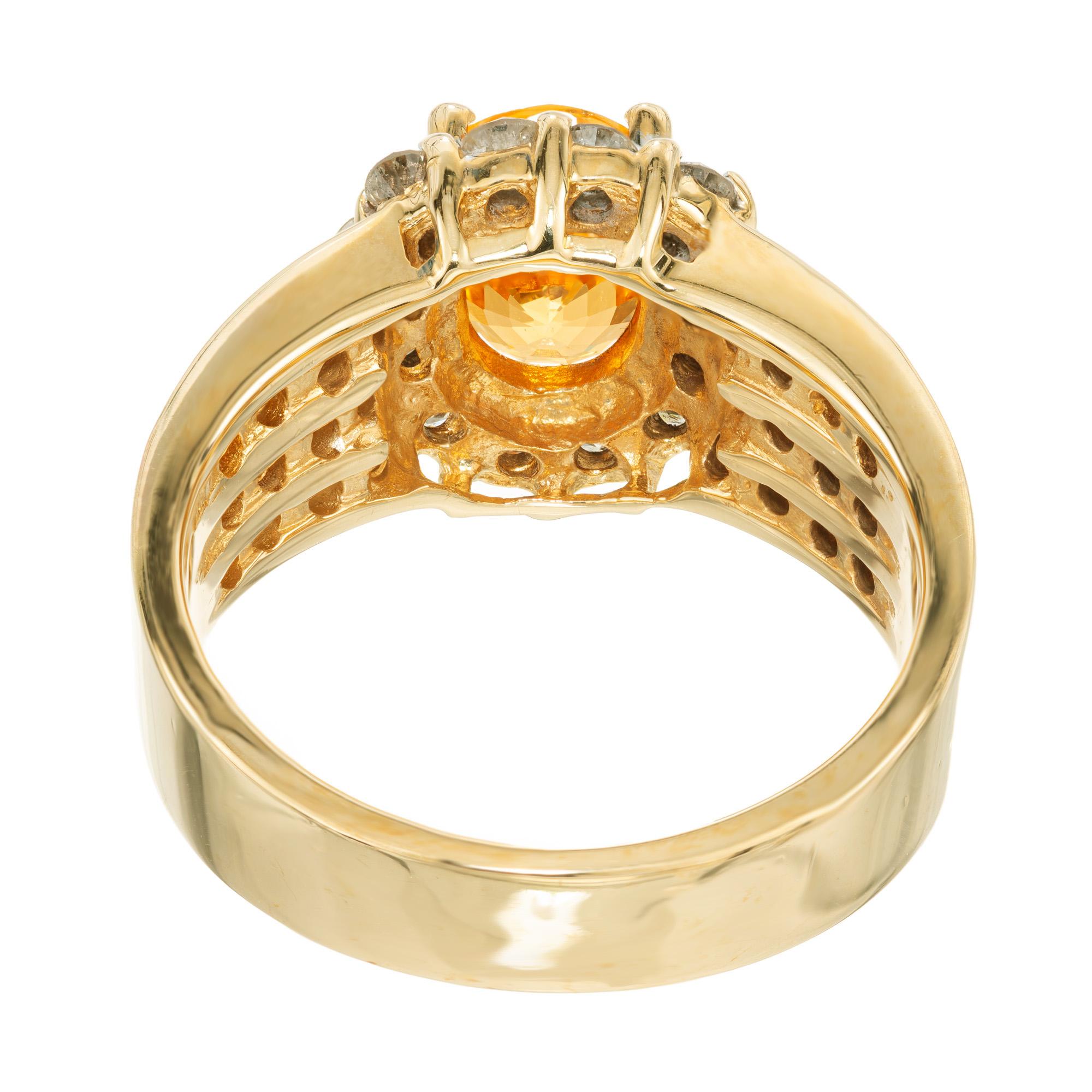 Women's 1.81 Carat Oval Orange Spessartite Garnet Diamond Halo Cocktail Ring For Sale