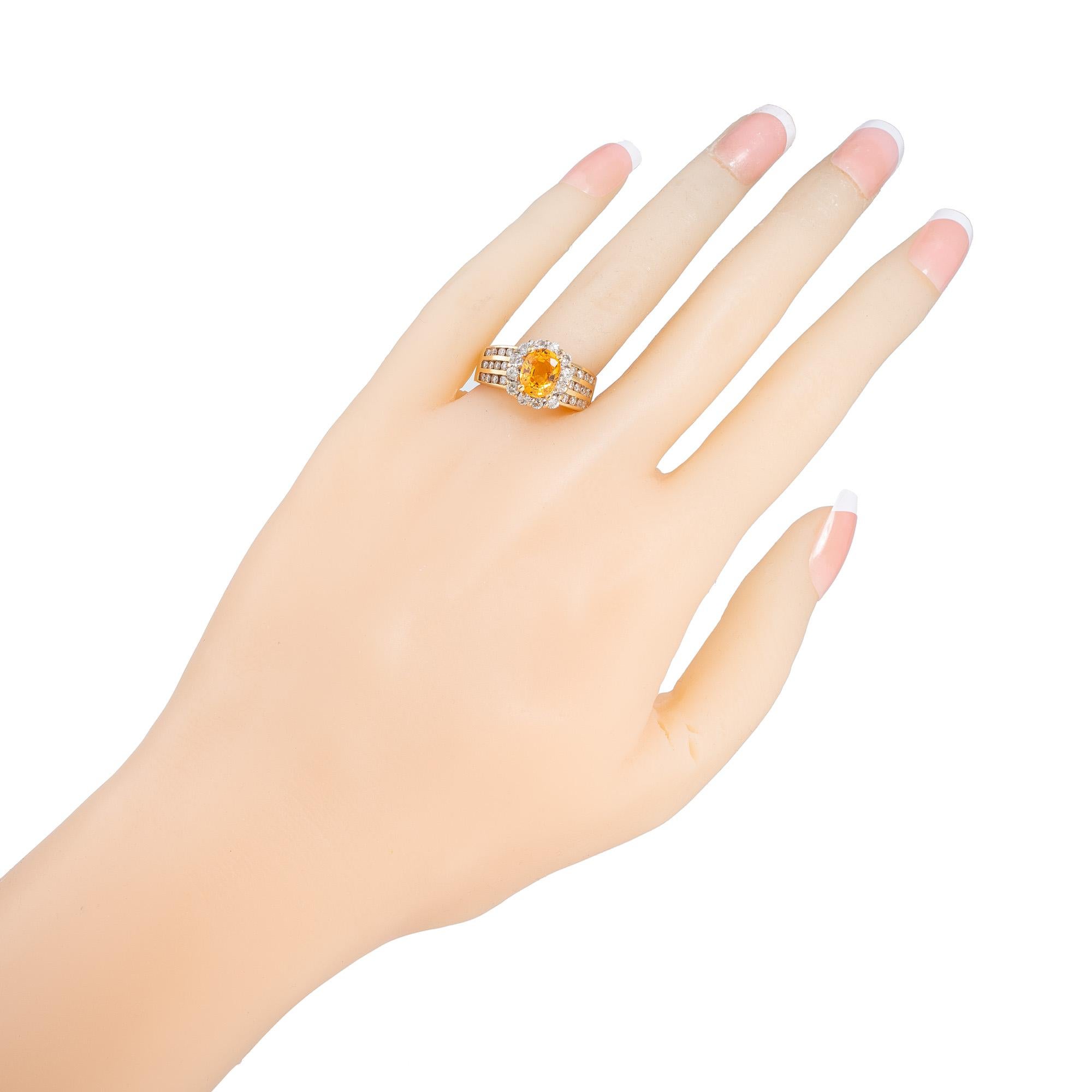 1.81 Carat Oval Orange Spessartite Garnet Diamond Halo Cocktail Ring For Sale 2