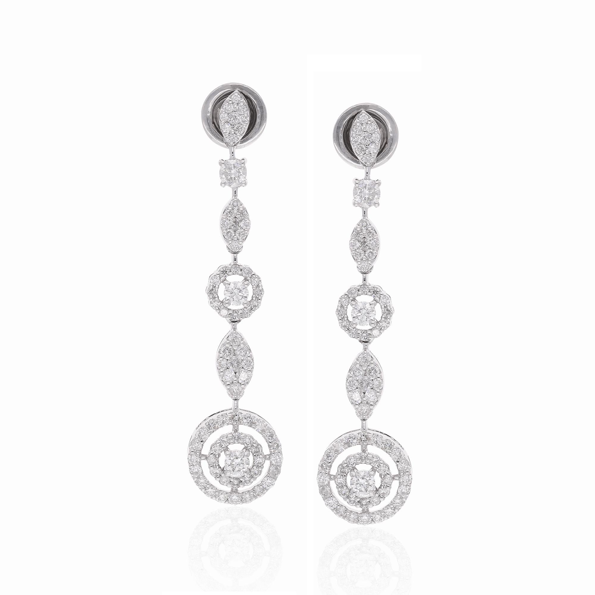 1.81 Carat Pave Diamond Dangle Earrings 14 Karat White Gold Handmade Jewelry Pour femmes en vente