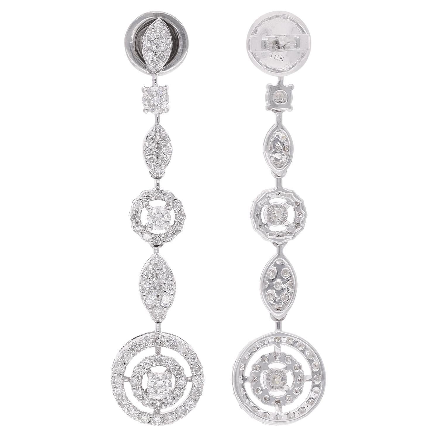 1.81 Carat Pave Diamond Dangle Earrings 14 Karat White Gold Handmade Jewelry en vente