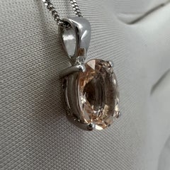 1.81 Carat Peach Pink Morganite Oval Cut White Gold Solitaire Pendant Necklace