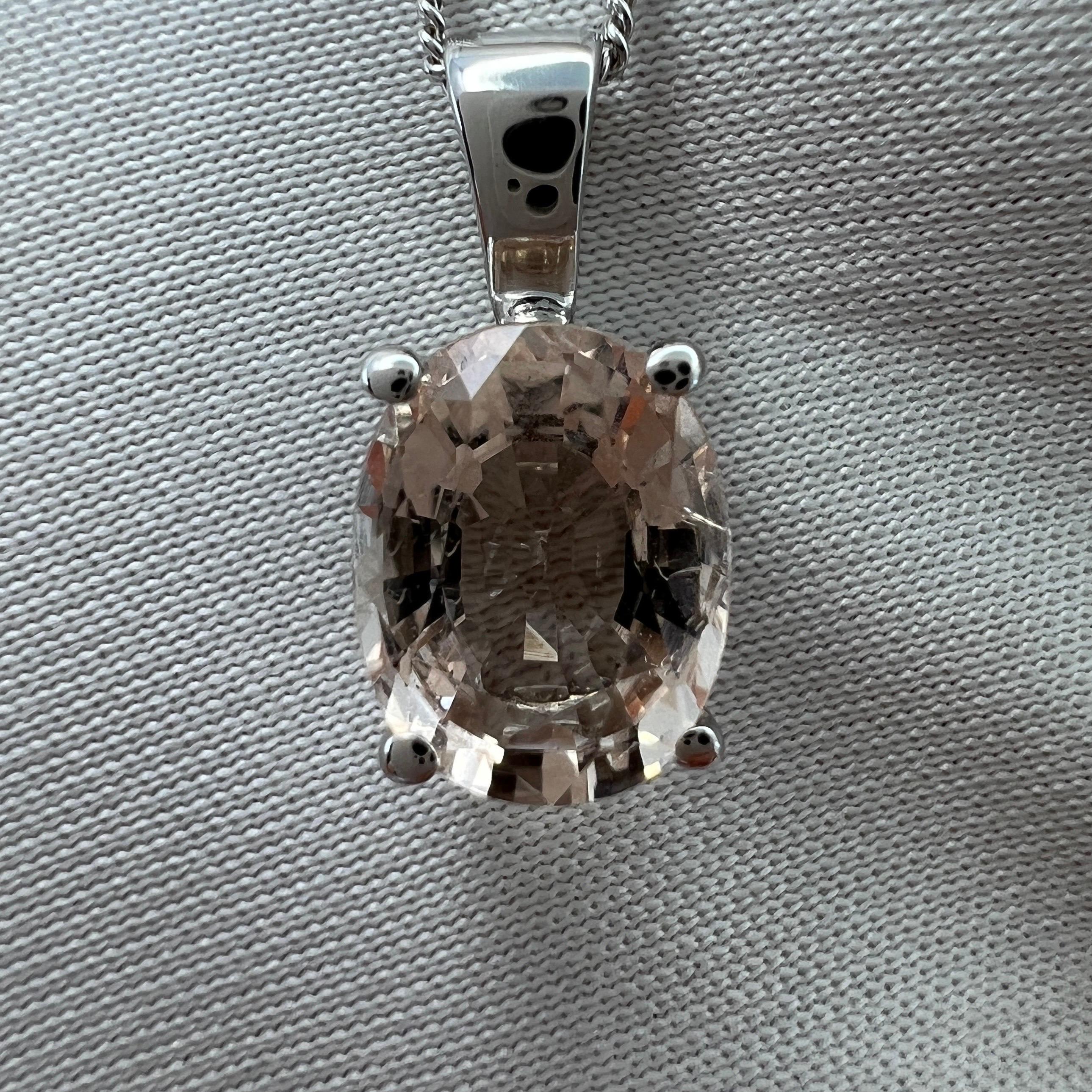 1.81 Carat Peach Pink Morganite Oval Cut White Gold Solitaire Pendant Necklace In New Condition In Birmingham, GB
