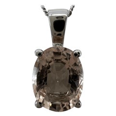 1.81 Carat Peach Pink Morganite Oval Cut White Gold Solitaire Pendant Necklace