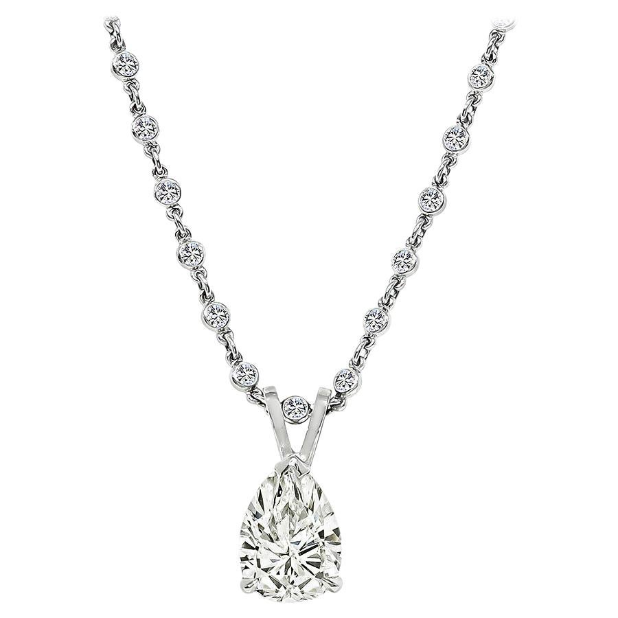 1.81 Carat Pear Shape Diamond 1.60 Carat Diamond Pendant Necklace