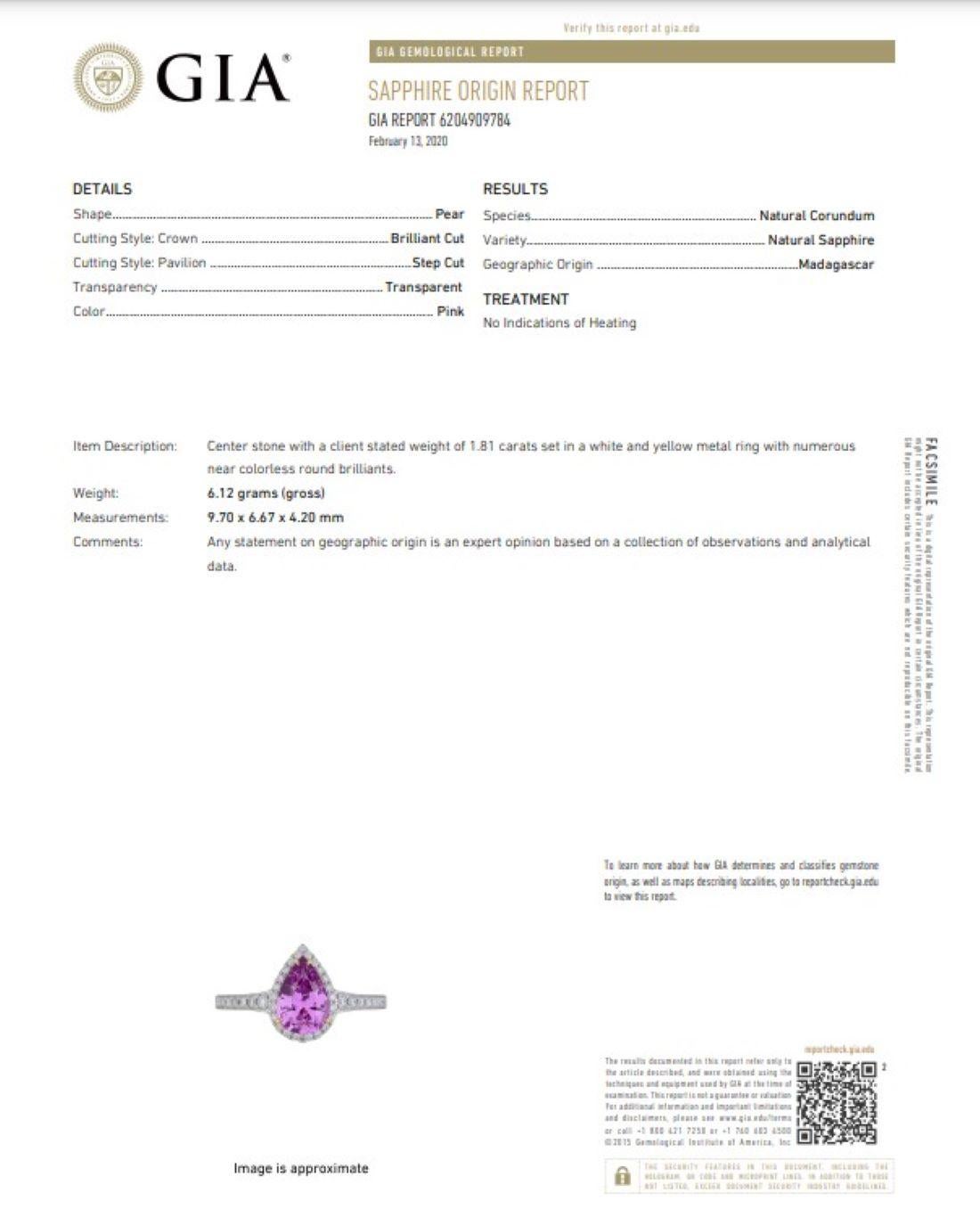 pink sapphire pear ring