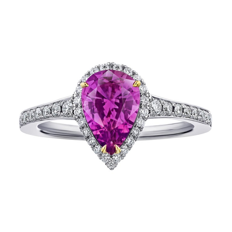 1.81 Carat Pear Shape Pink Sapphire and Diamond Ring For Sale