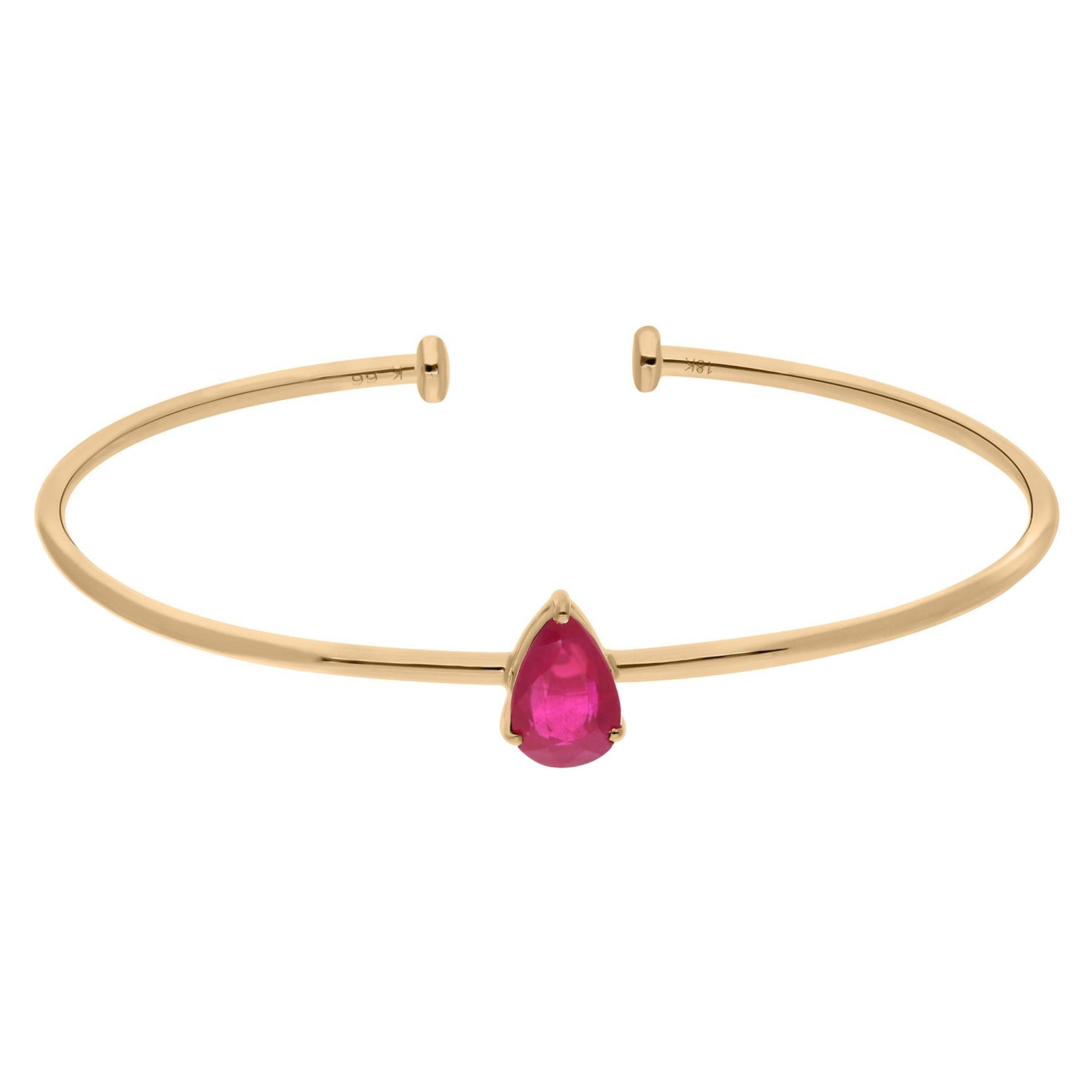 Pulsera brazalete de piedras preciosas rojas de 1,81 quilates Joyería hecha a mano de oro amarillo de 18 quilates