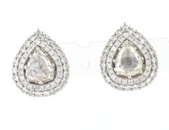 1.81 Carat Rose Cut Diamond Stud Earring in 18 Karat White Gold