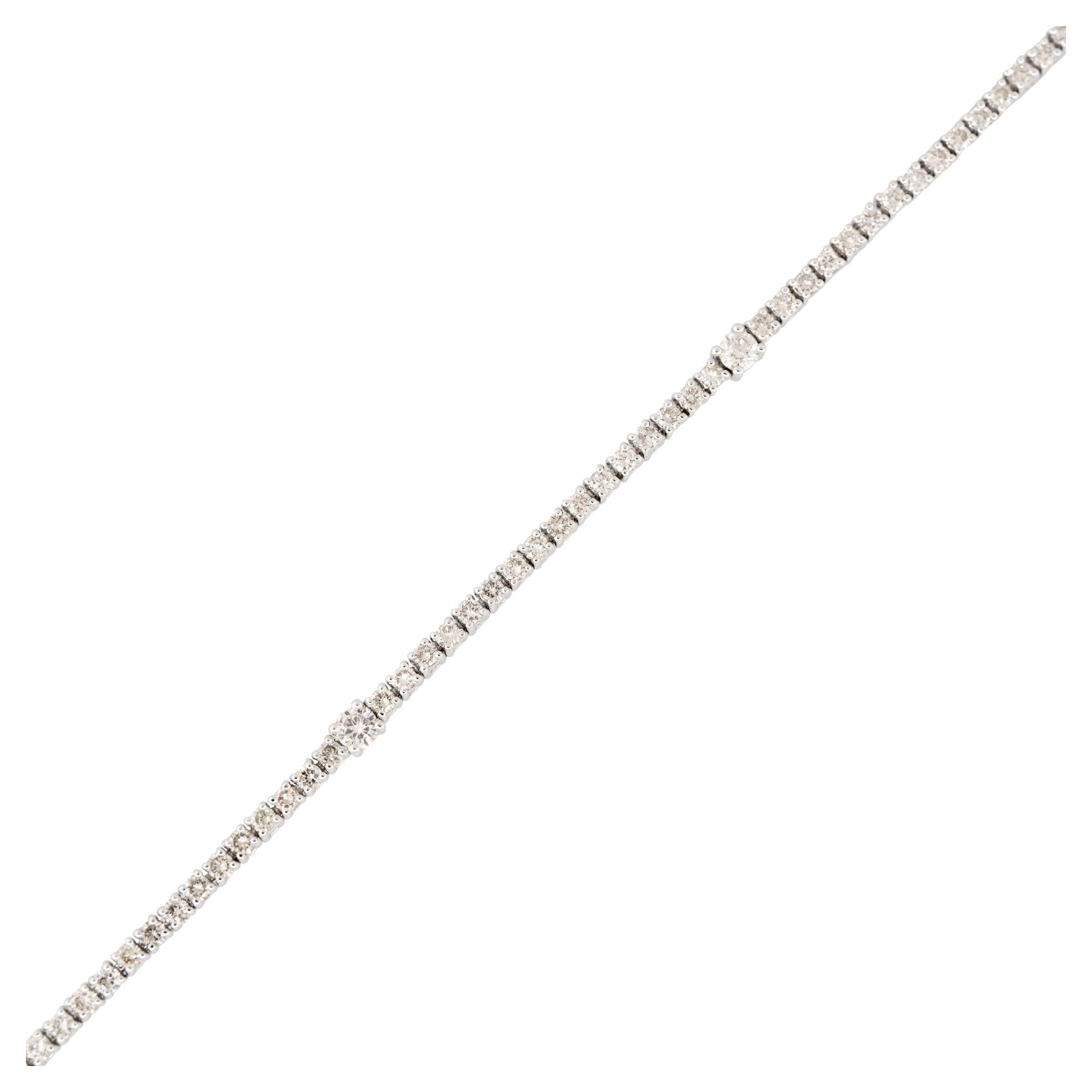 1.81 Carat Round Brilliant Diamond Station Tennis Bracelet 14 Karat in Stock For Sale