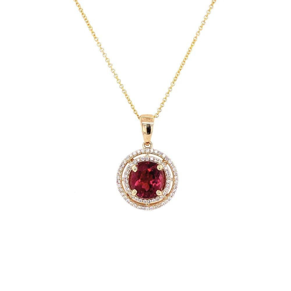 Modernista Collana con ciondolo vintage con tormalina rubellite e diamanti a doppio alone da 1,81 carati in vendita