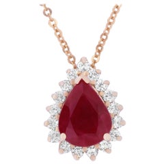 1.81 Carat Ruby and Diamond Pear Shaped Necklace