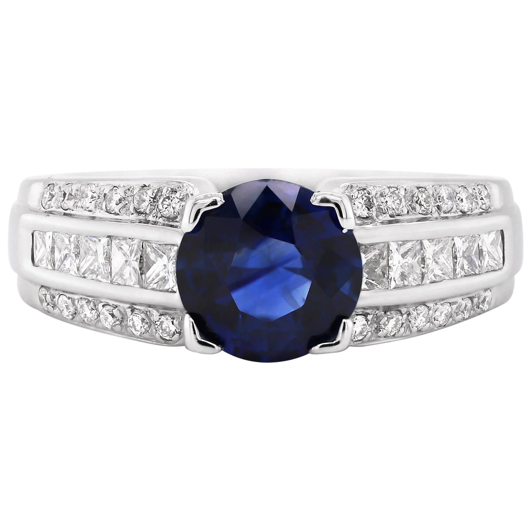 1.81 Carat Sapphire and Diamond 18 Carat White Gold Engagement Ring For Sale