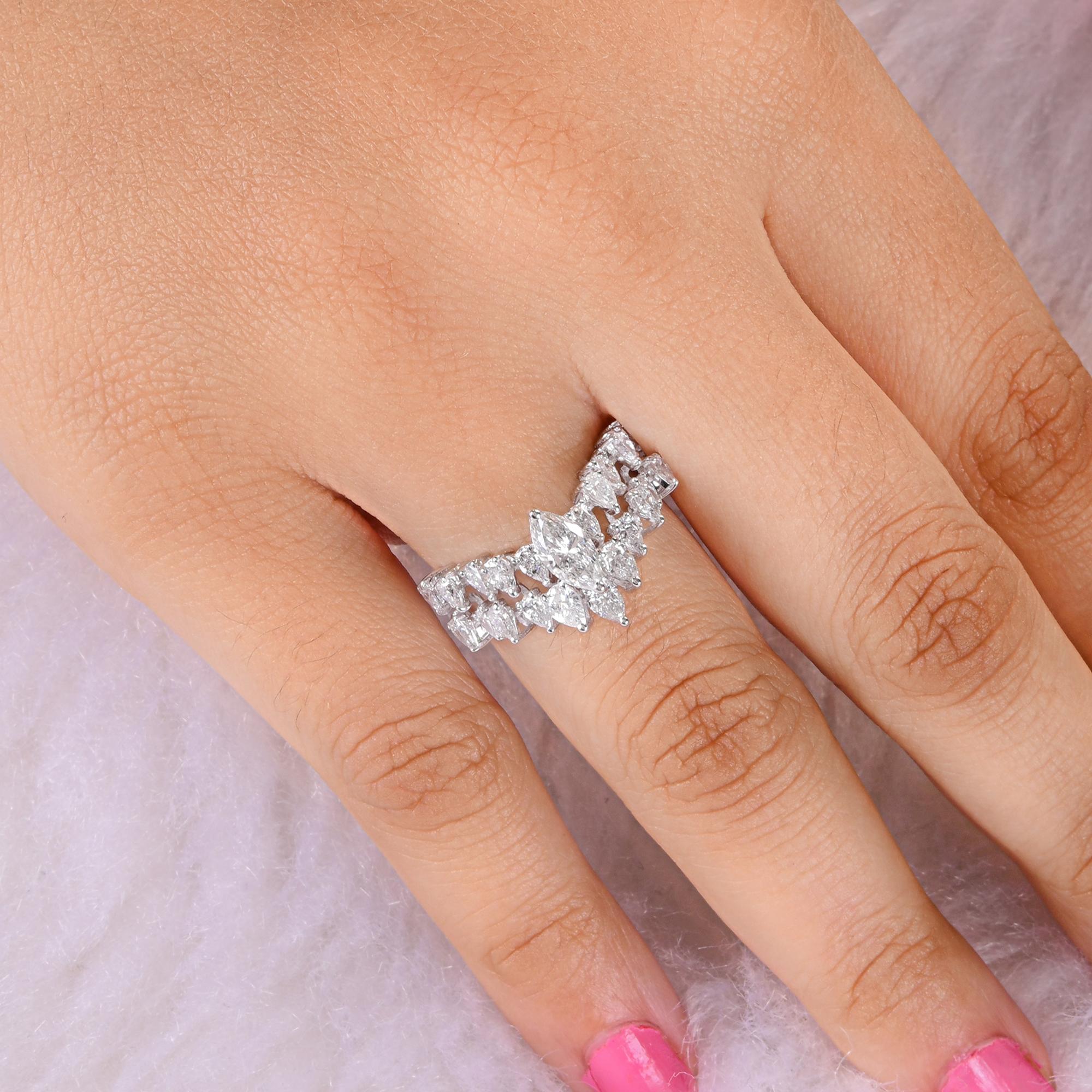 Pear Cut 1.81 Carat SI/H Marquise Pear Shape Diamond Ring 14 Karat White Gold Jewelry For Sale