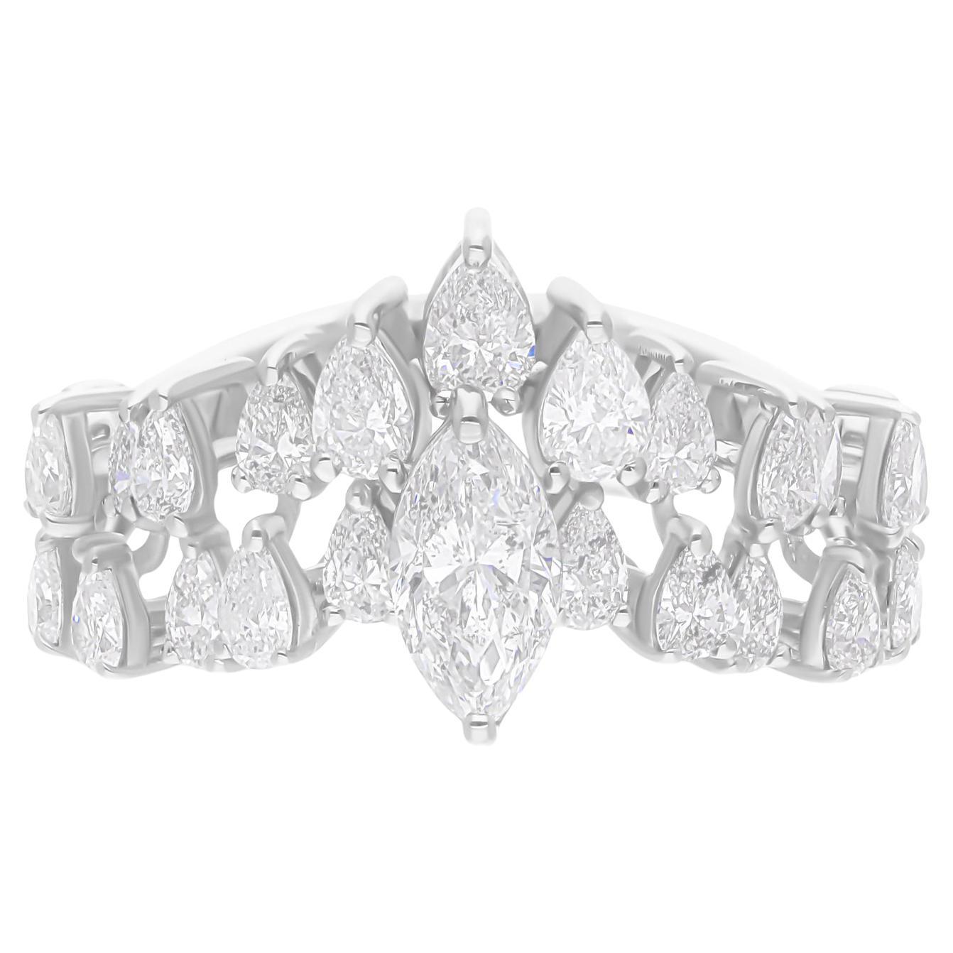 Anillo de diamantes en forma de pera marquesa SI/H de 1,81 quilates Joyas de oro blanco de 18 quilates