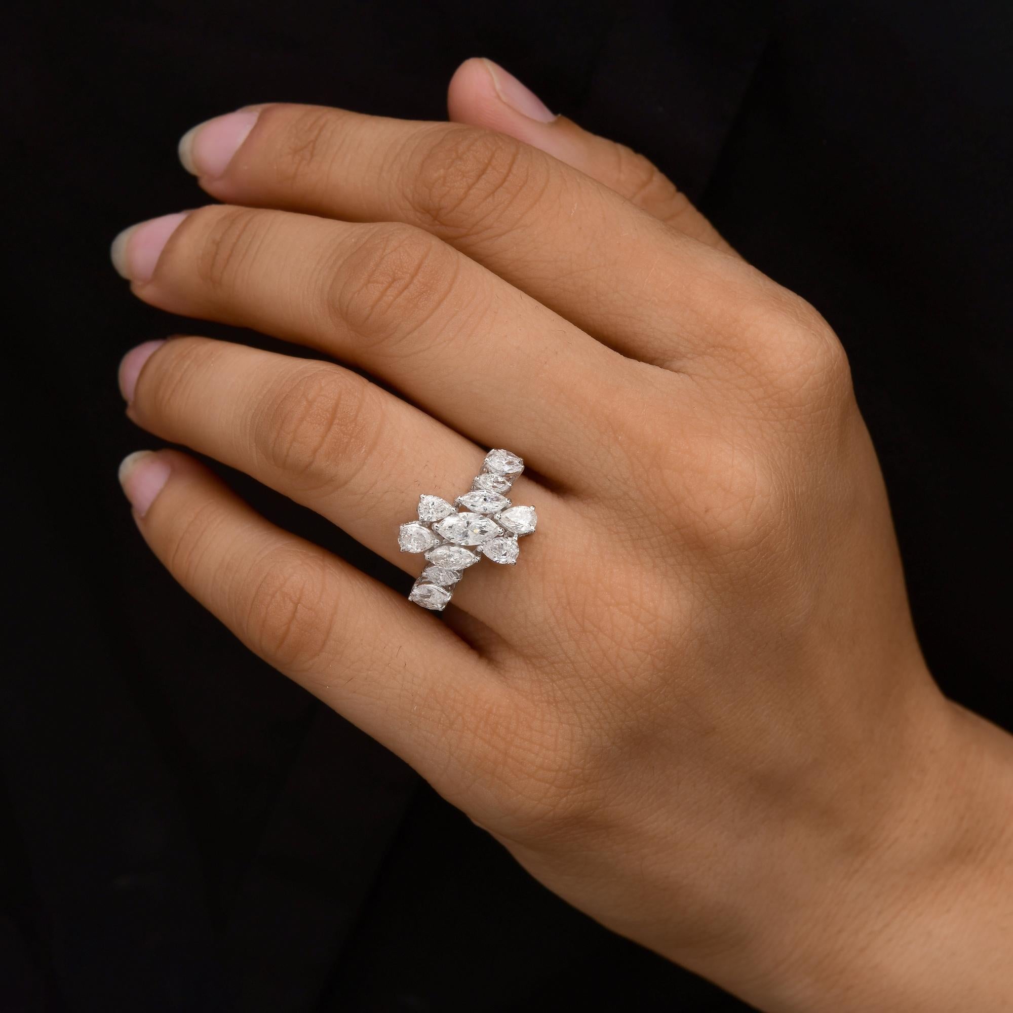 Im Angebot: 1,81 Karat SI/H Naturdiamant massiv Weißgold Cluster Ehering () 2