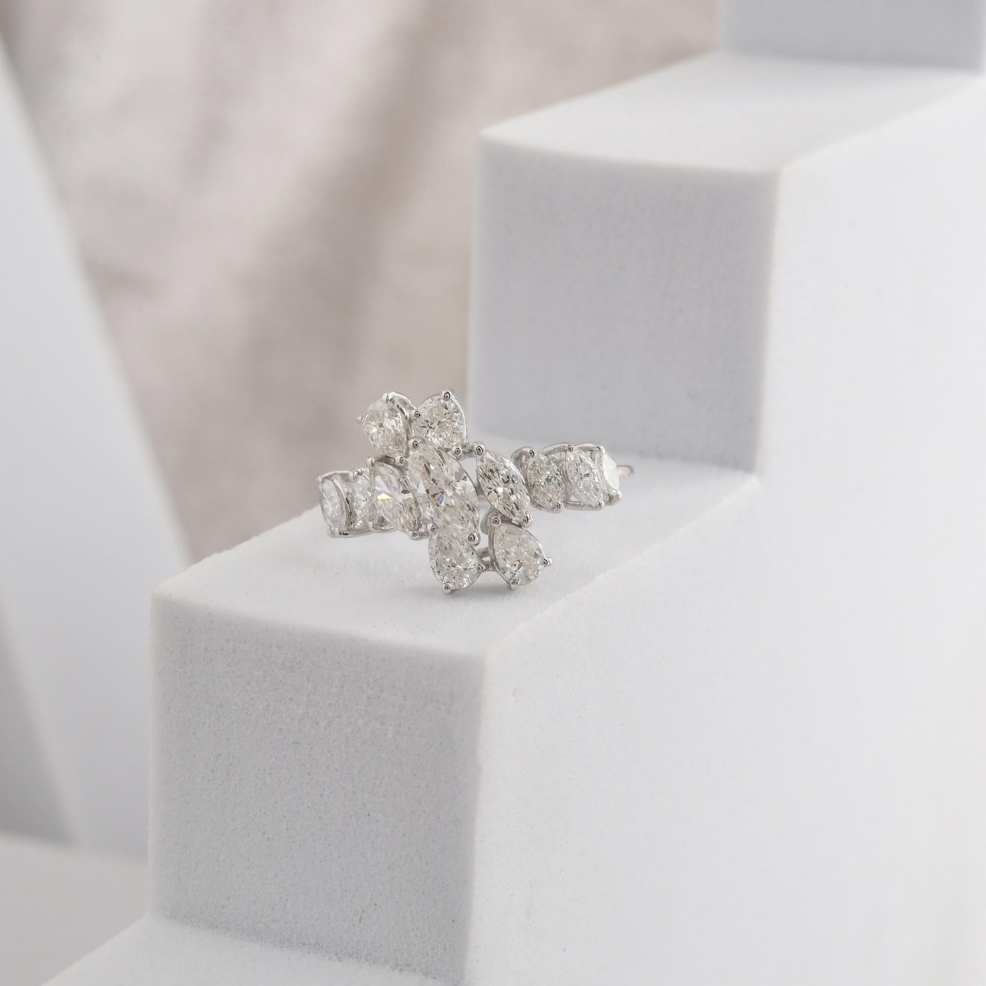 Im Angebot: 1,81 Karat SI/H Naturdiamant massiv Weißgold Cluster Ehering () 9
