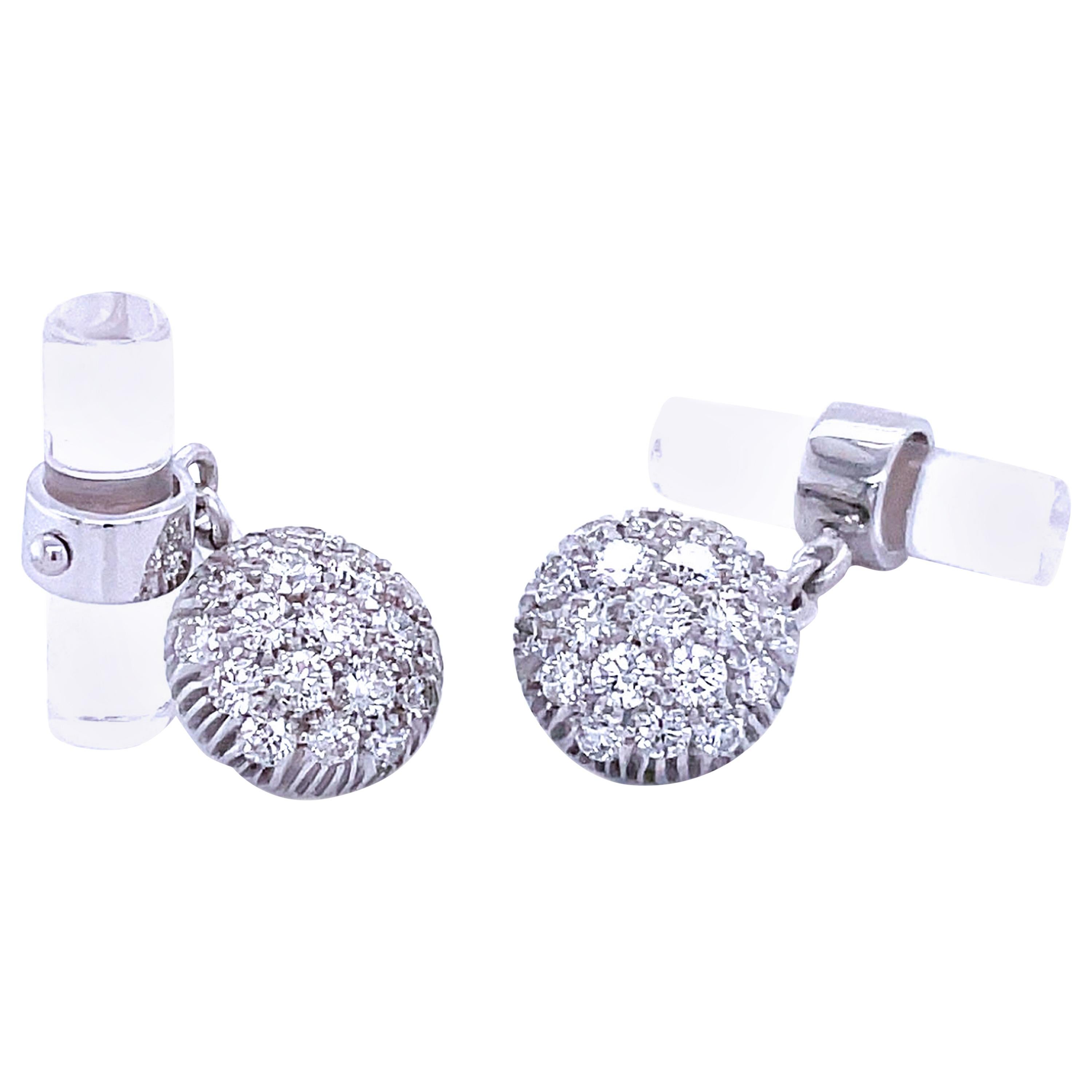 Berca Boutons de manchette en or blanc 18 carats et cristal de roche avec diamants blancs de 1,81 carat