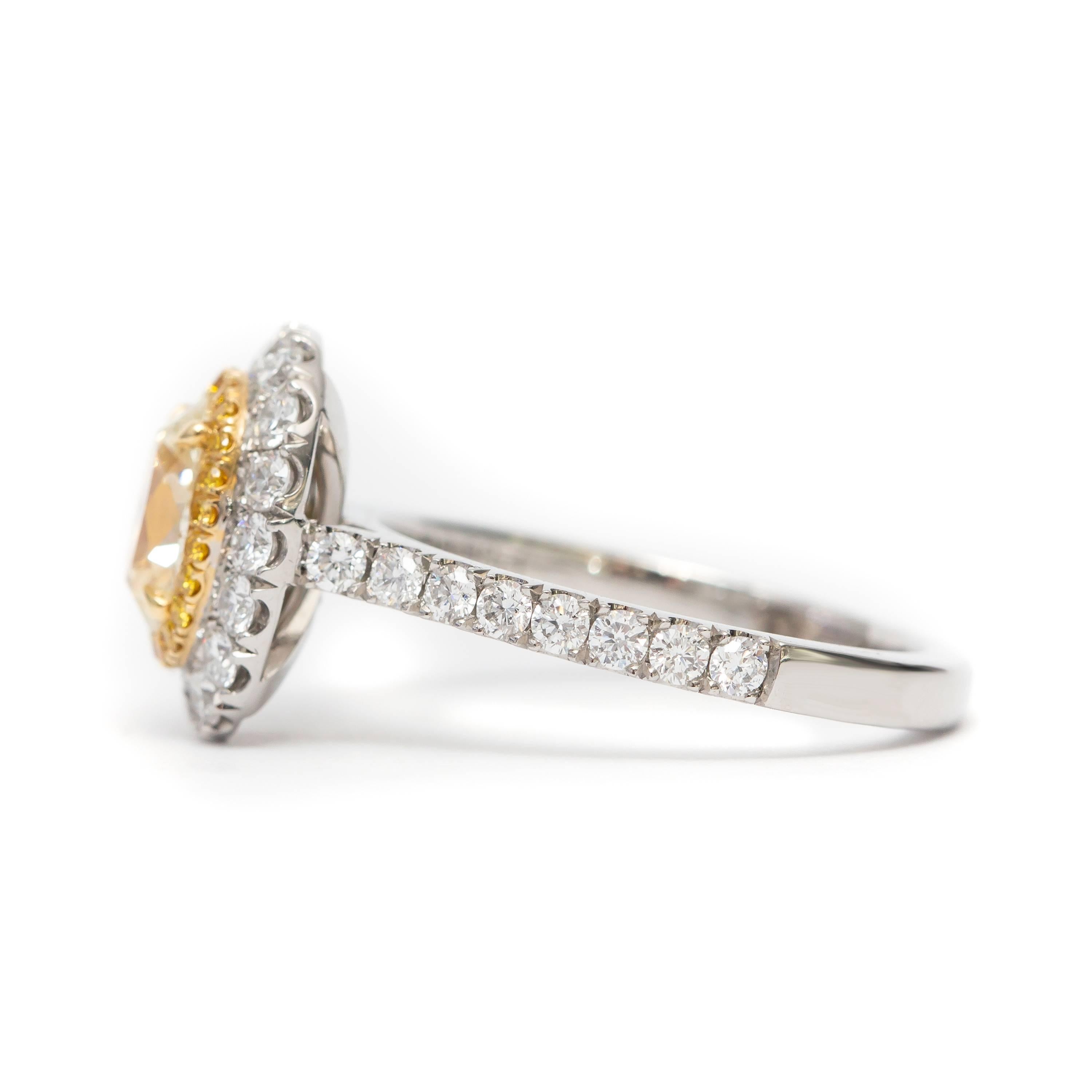 Platinum 1.81 Carat Yellow Oval Cut Diamond Double Halo Modern Engagement Ring 1