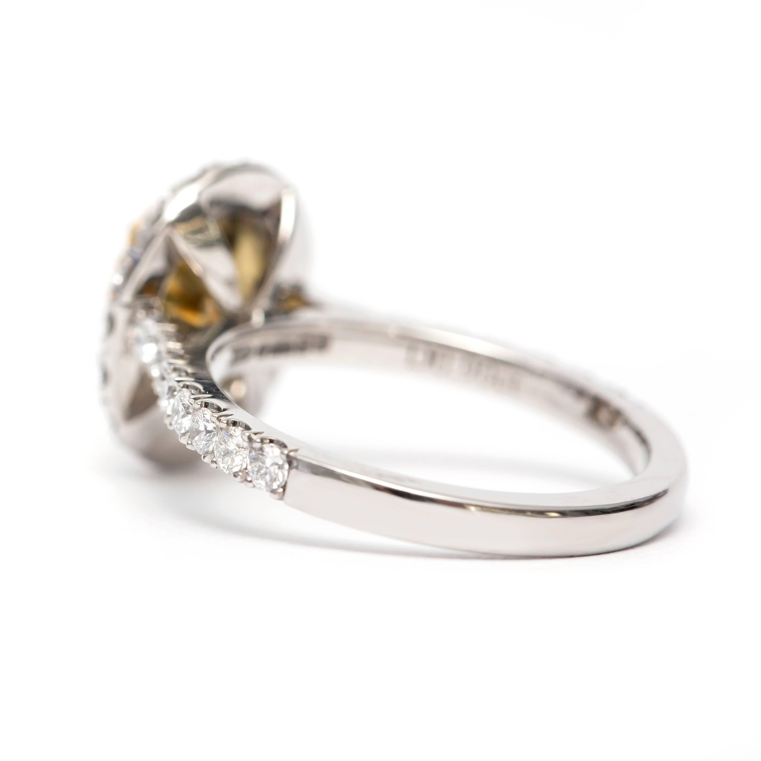 Platinum 1.81 Carat Yellow Oval Cut Diamond Double Halo Modern Engagement Ring 2