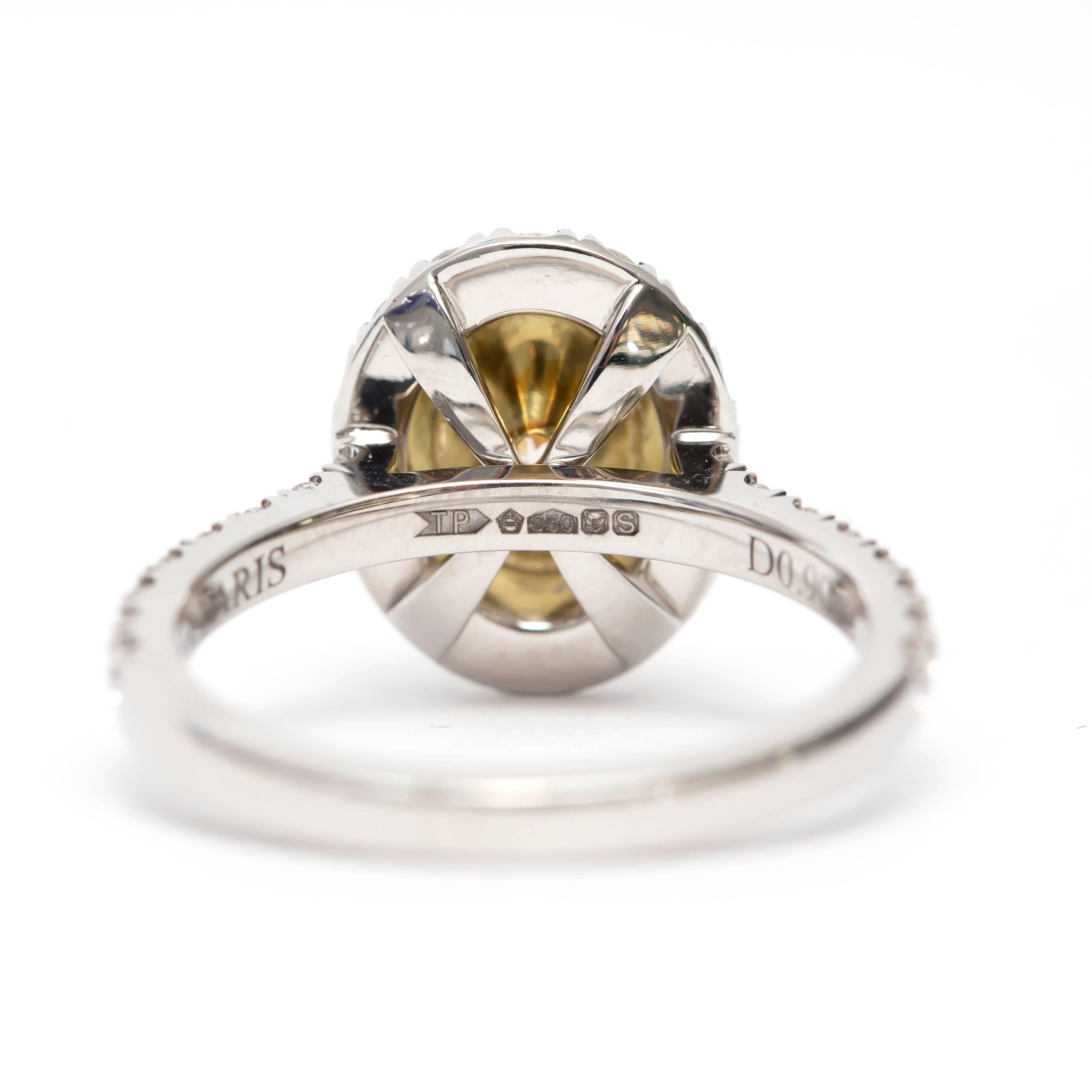 Platinum 1.81 Carat Yellow Oval Cut Diamond Double Halo Modern Engagement Ring 3