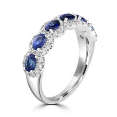 1.81 Carats Oval Sapphire Half Eternity Ring band with Diamonds