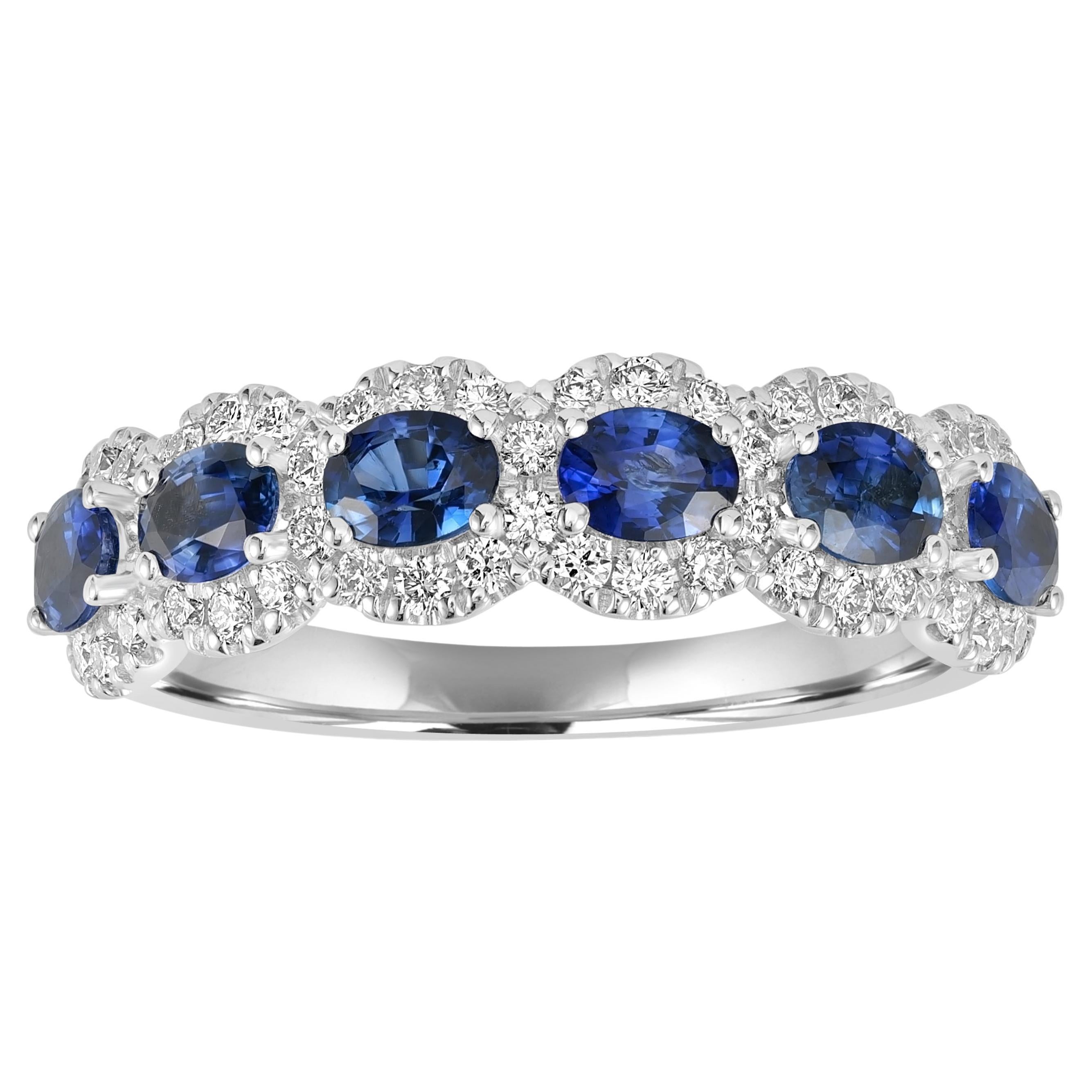 1.81 Carats Oval Sapphire Half Eternity Ring band with Diamonds For Sale