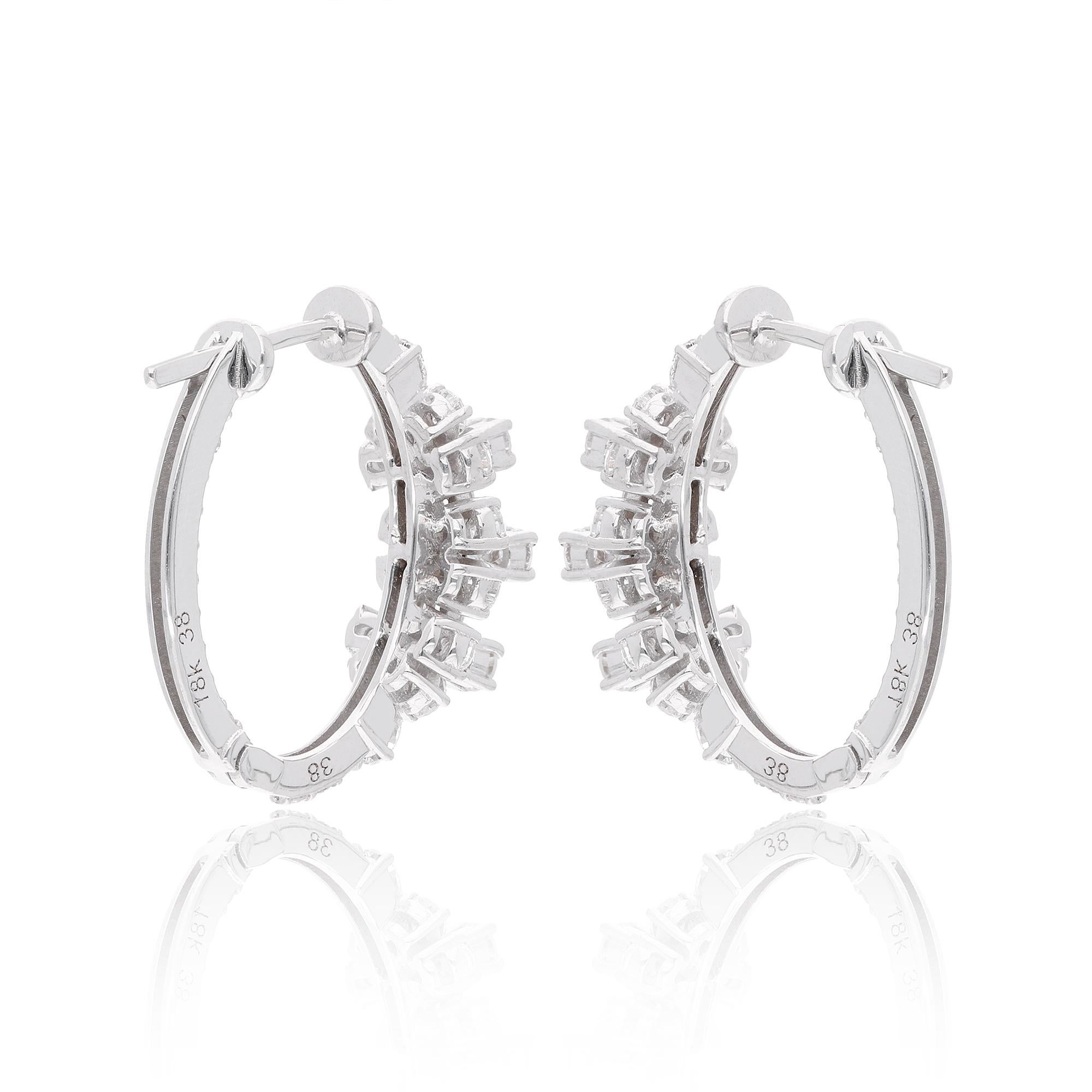 Pear Cut 1.81ct SI Clarity HI Color Pear Round Diamond Hoop Earrings 18 Karat White Gold For Sale