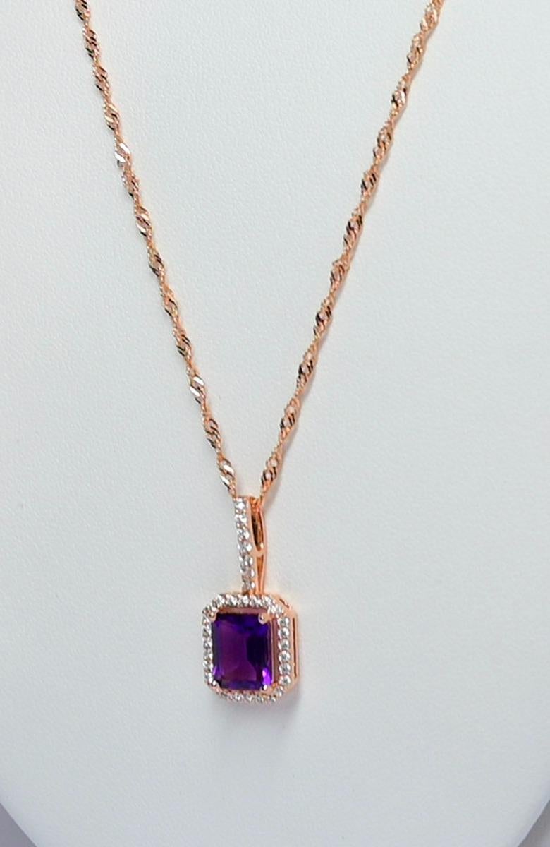 Octagon Cut 1.81 Ct Amethyst 18K ROSE GOLD PLATED OVER 925 SILVER  BRIDAL NECKLACE JEWELRY For Sale