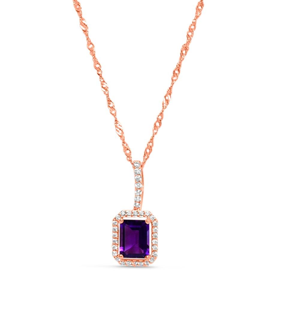 Art Deco 1.81 Ct Amethyst 18K ROSE GOLD PLATED OVER 925 SILVER  BRIDAL NECKLACE JEWELRY For Sale