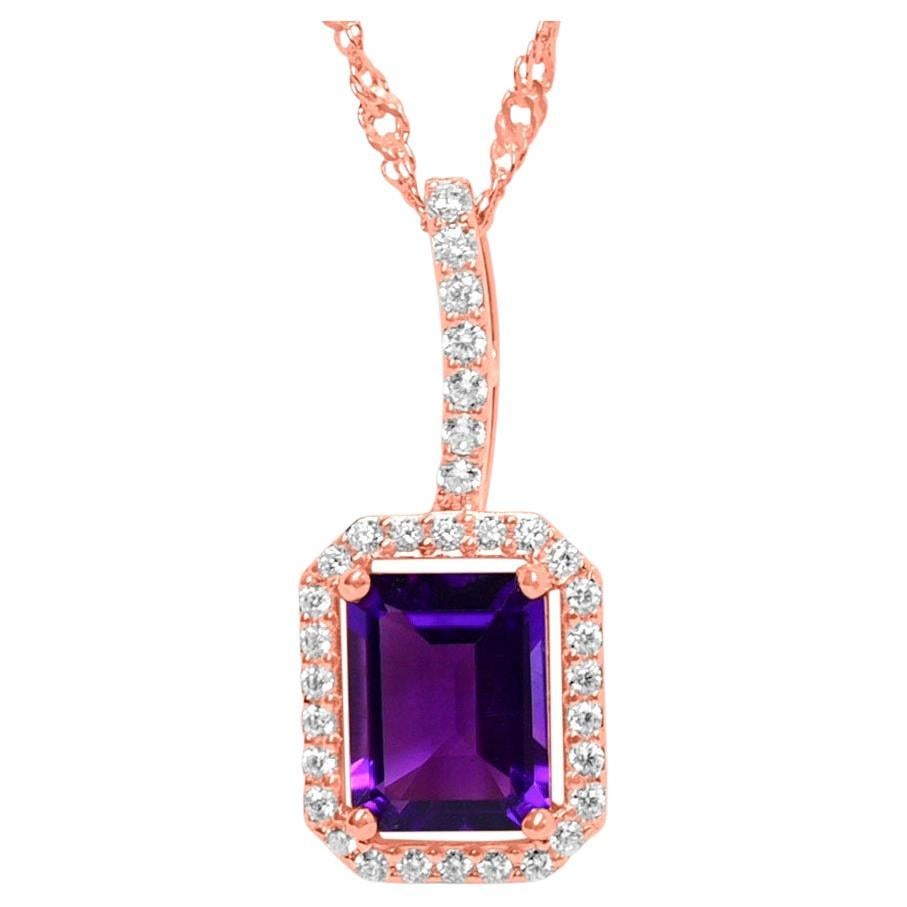 1.81 Ct Amethyst 18K ROSE GOLD PLATED OVER 925 SILVER  BRIDAL NECKLACE JEWELRY For Sale