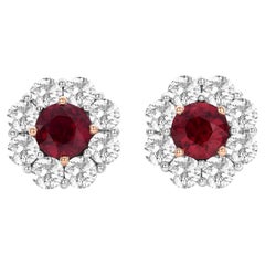 Orecchini a lobo floreali con diamanti e rubini del Mozambico da 1,81 cts tw