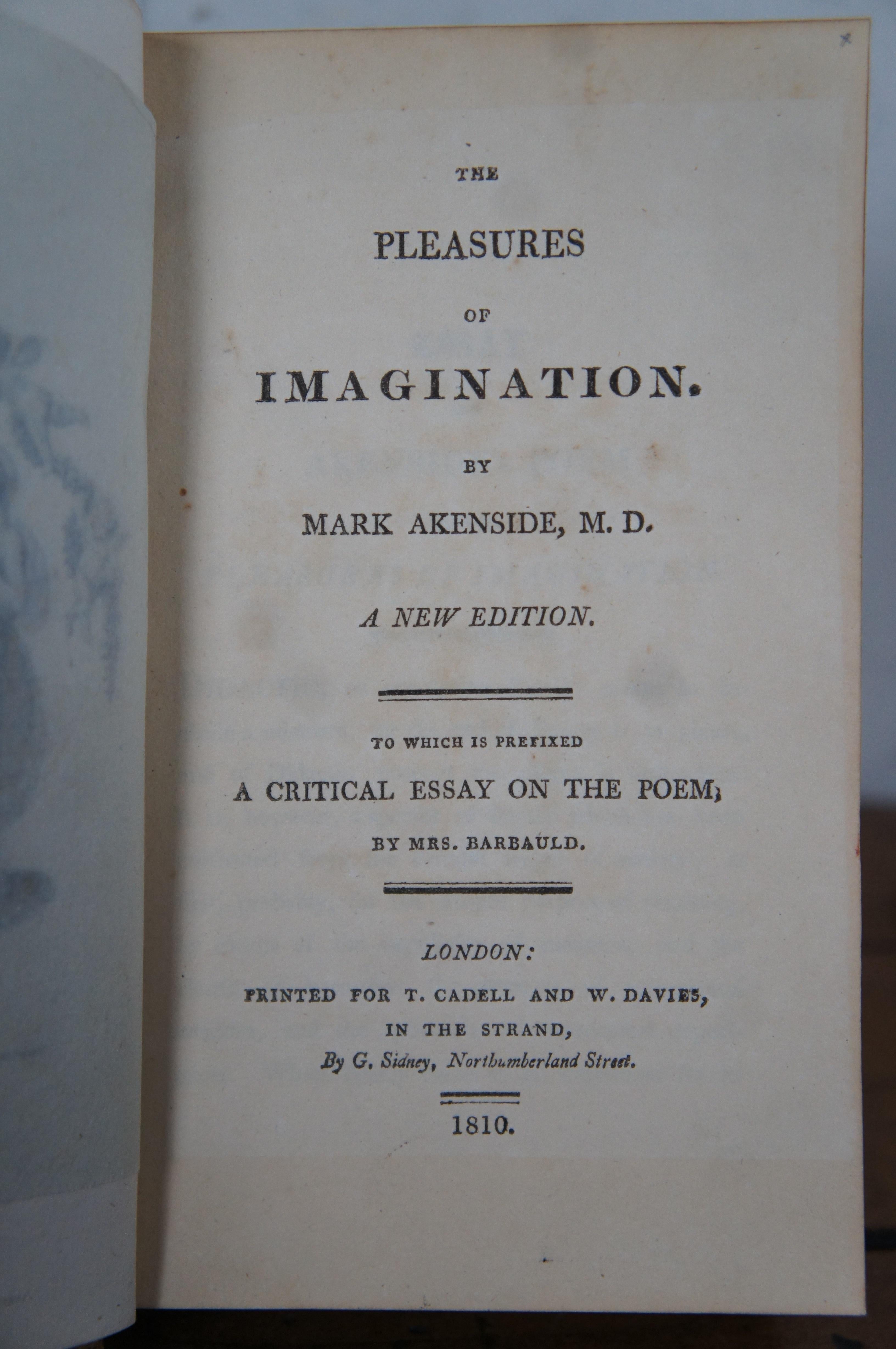 1810 Antique the Pleasures of Imagination Mark Akenside Leather Bound Book Photo 3