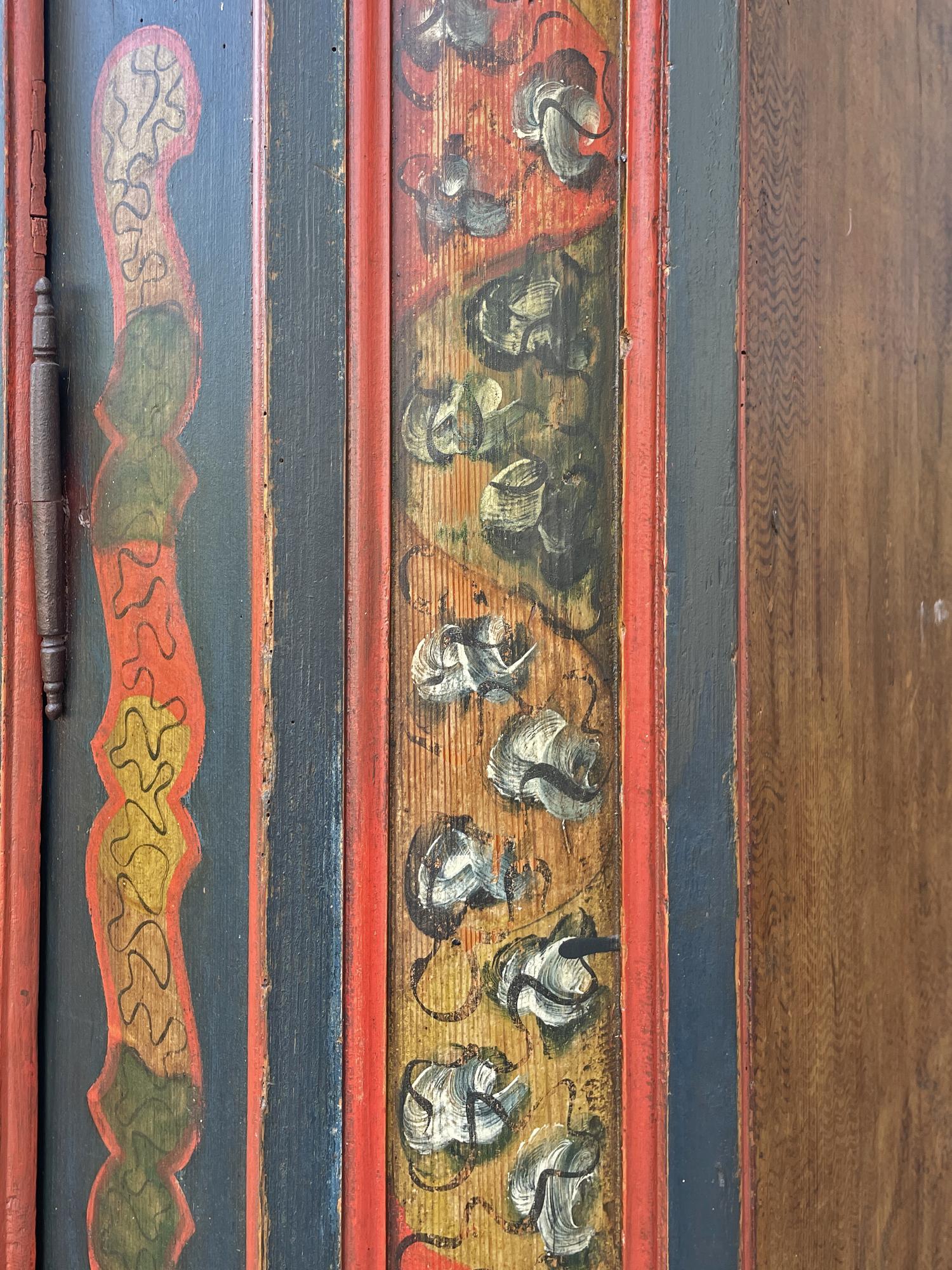 Meuble de rangement peint à motifs floraux bleus 1810, Europe centrale 4