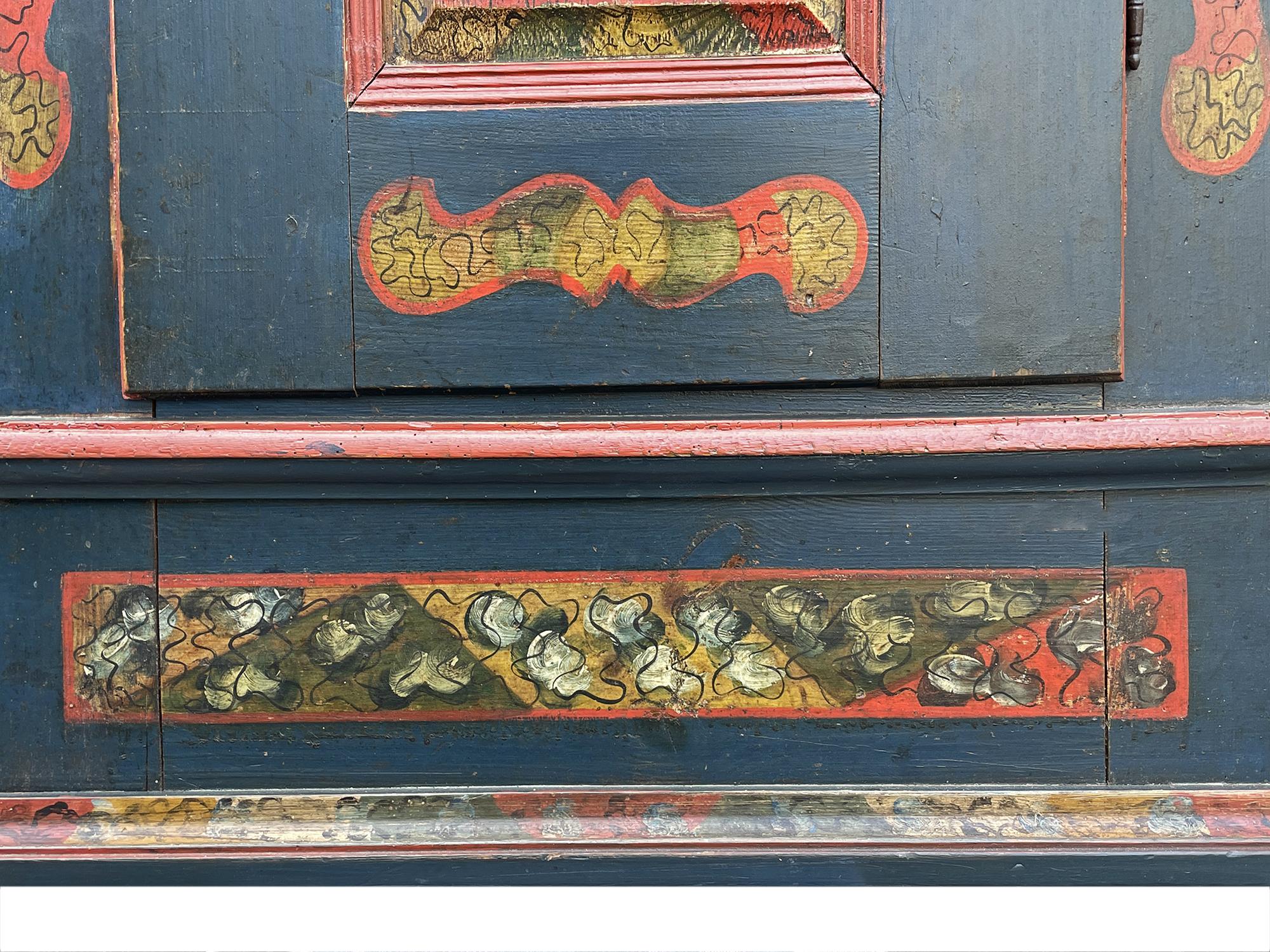 1810 Blu Floral Painted Cabinet - Central Europe 9