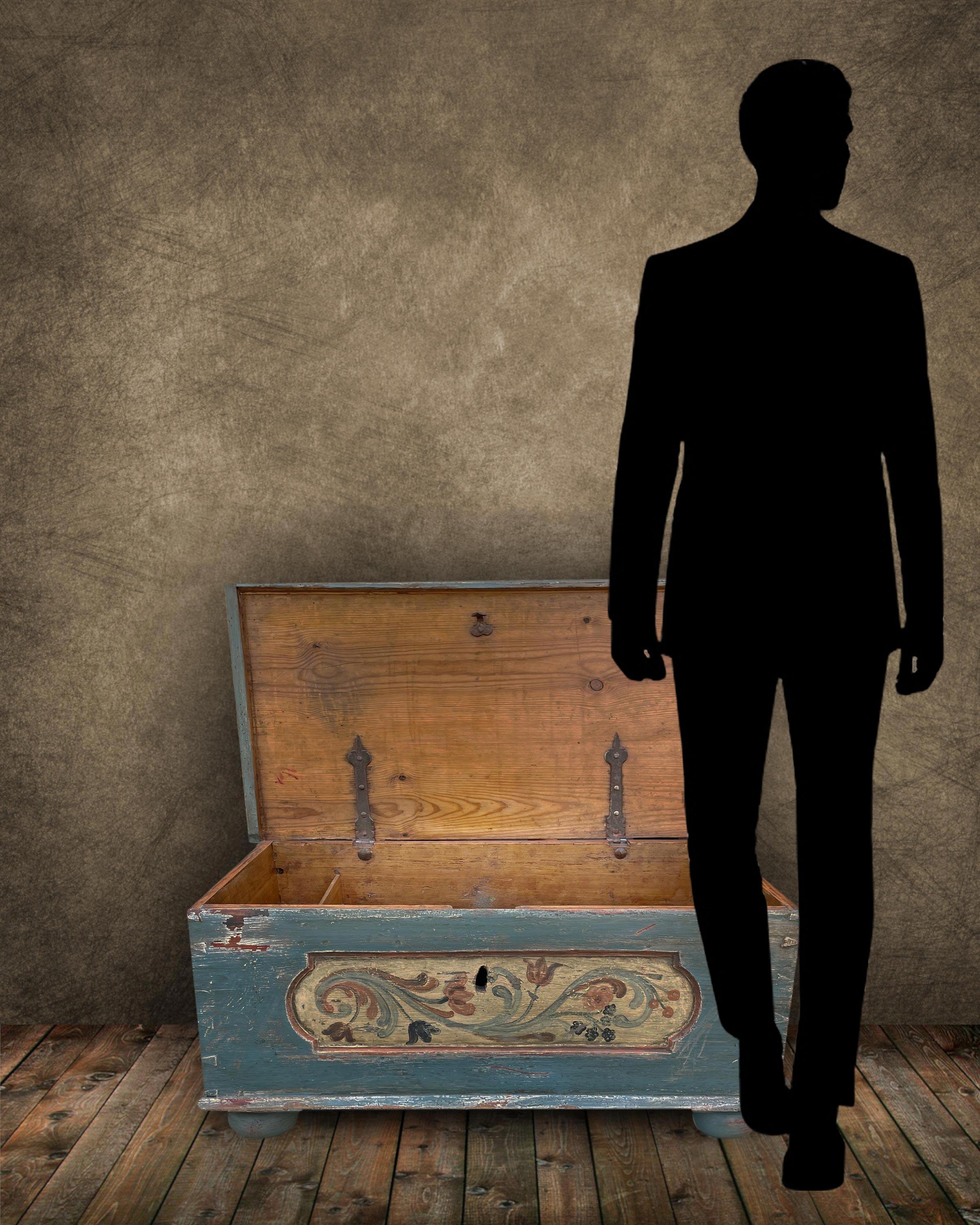 1850 Blue Floral Panted Blanket Chest 6