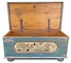 1850 Blue Floral Panted Blanket Chest