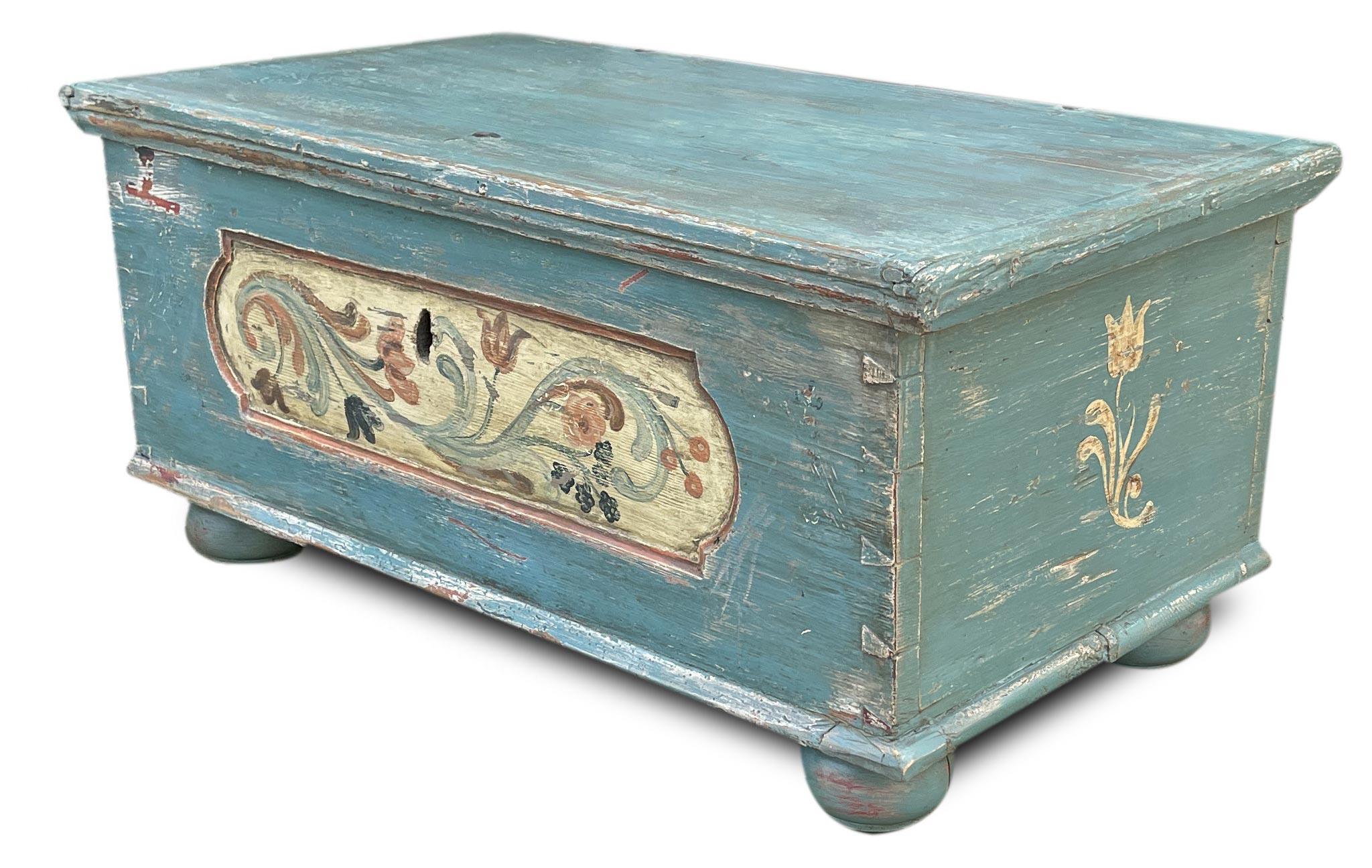 Directoire 1850 Blue Floral Panted Blanket Chest