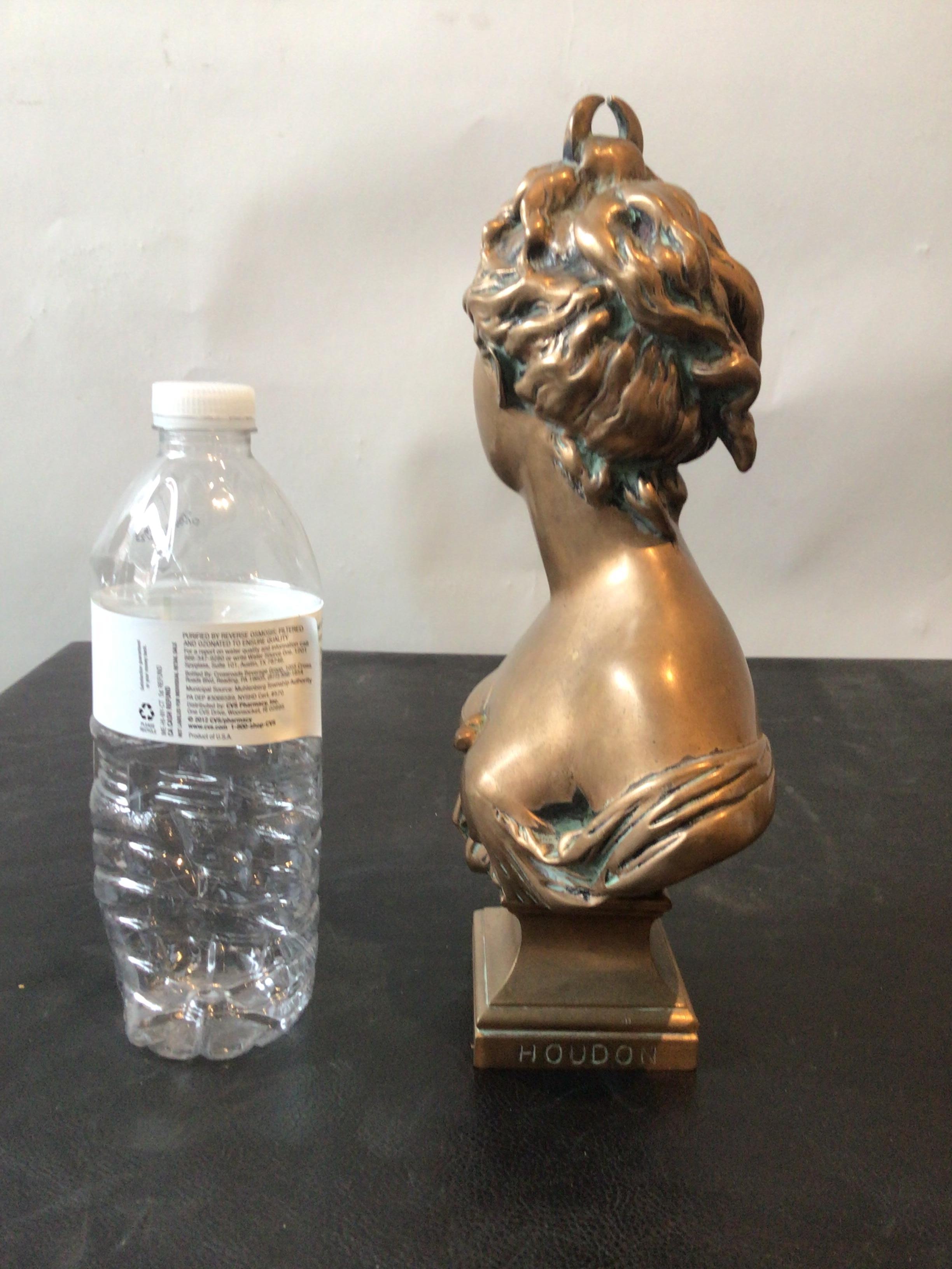 1810 Bronze Bust Of Diana Signed Houdon In Good Condition In Tarrytown, NY