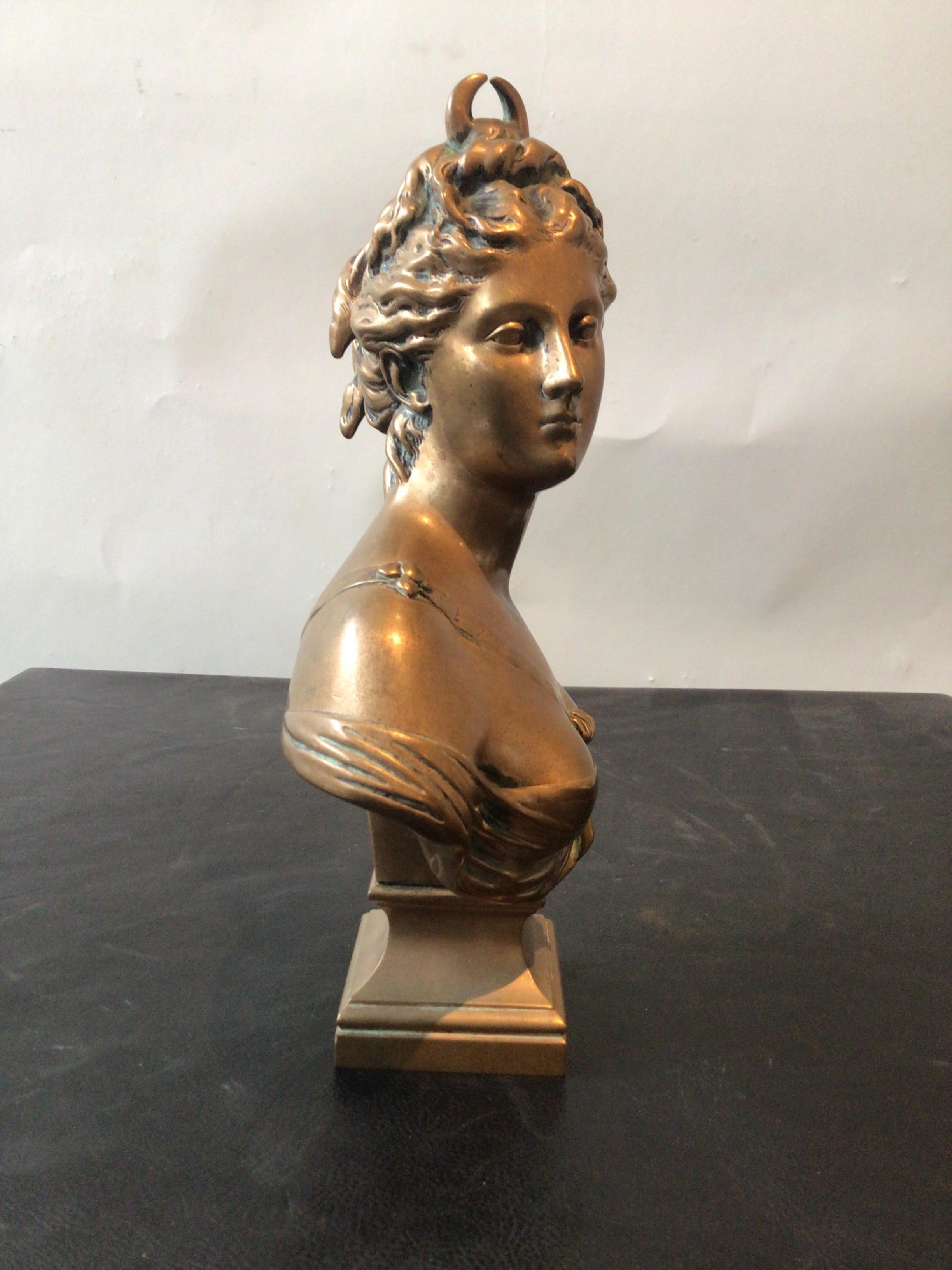 1810 Bronze Bust Of Diana Signed Houdon 1