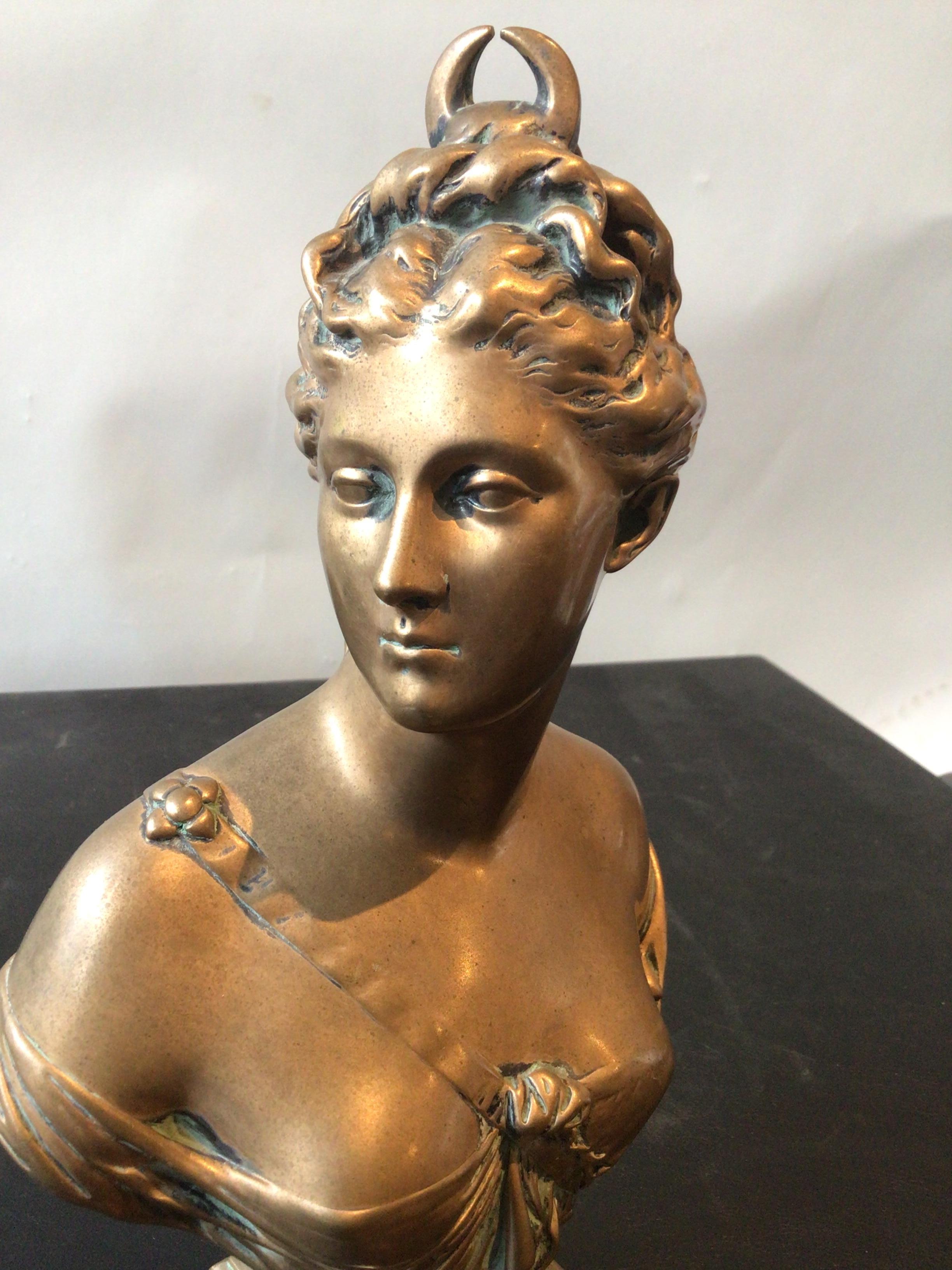 1810 Bronze Bust Of Diana Signed Houdon 2