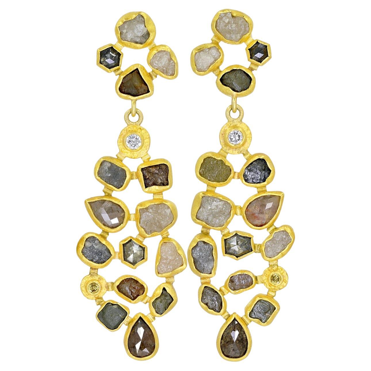 Boucles d'oreilles en or à diamants bruts de 18,10 carats, taille rose, Petra Class 2023