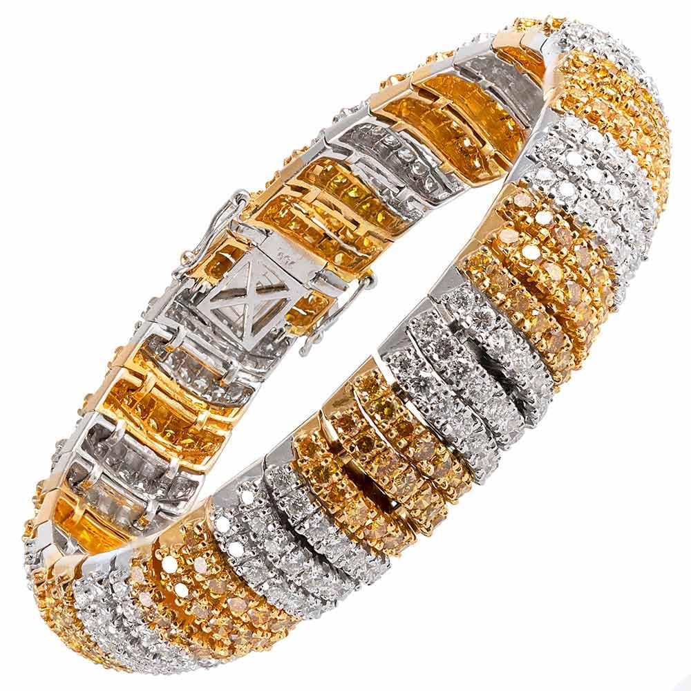 18.10 Carat Intense Yellow and White Diamond Stripe Bracelet