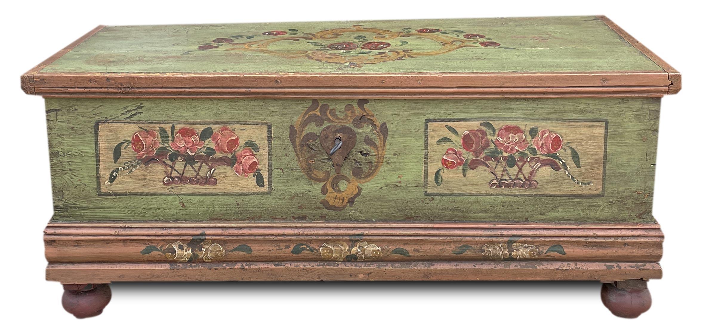 1860 circa Green Floral Panted Blanket Chest 5