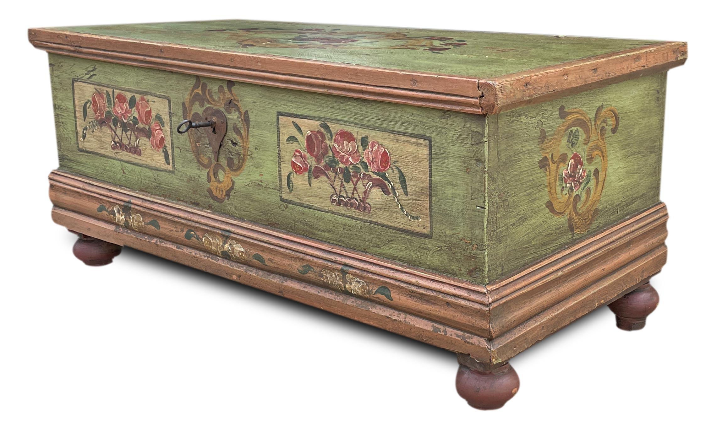1860 circa Green Floral Panted Blanket Chest 7