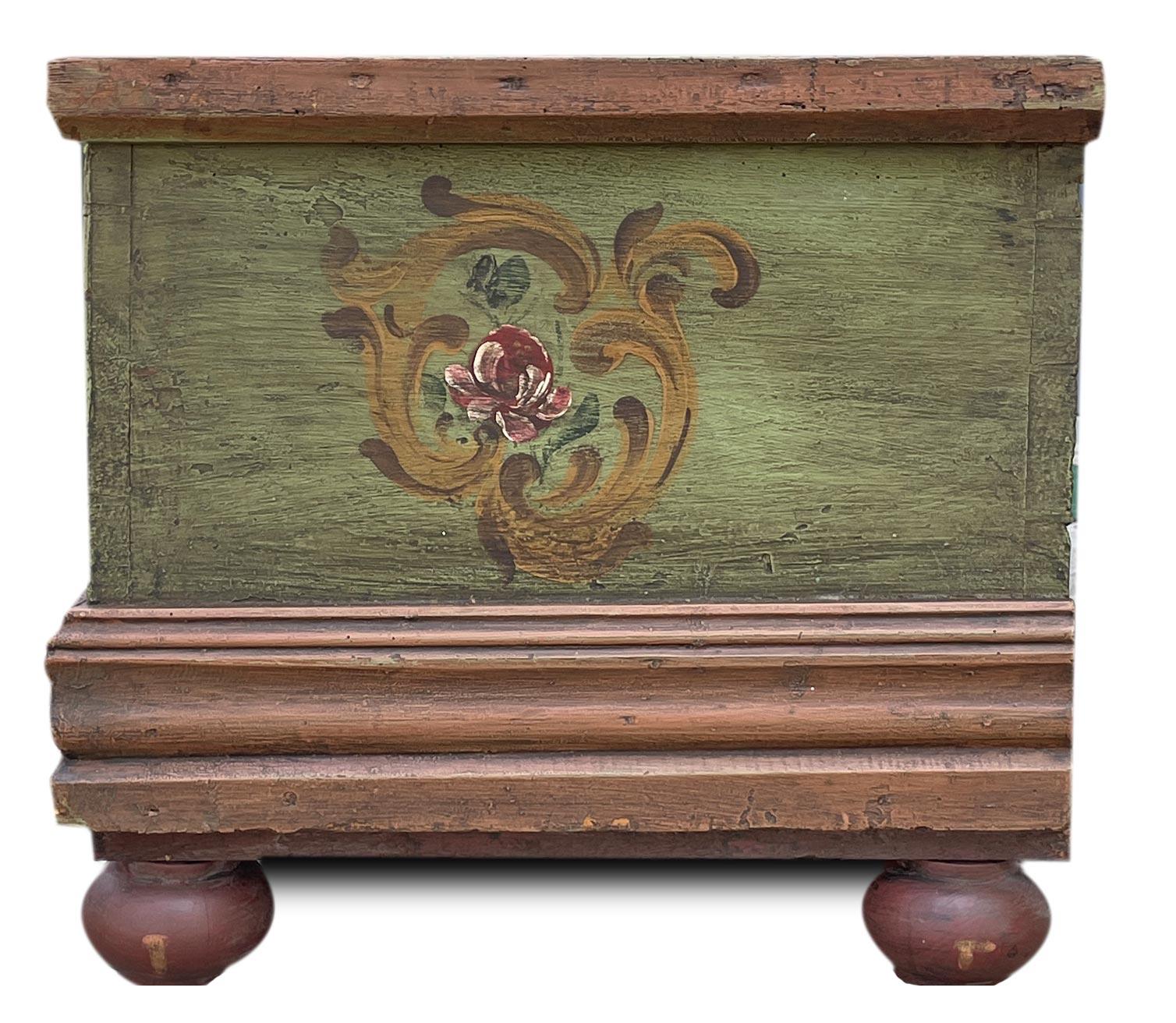 1860 circa Green Floral Panted Blanket Chest 8