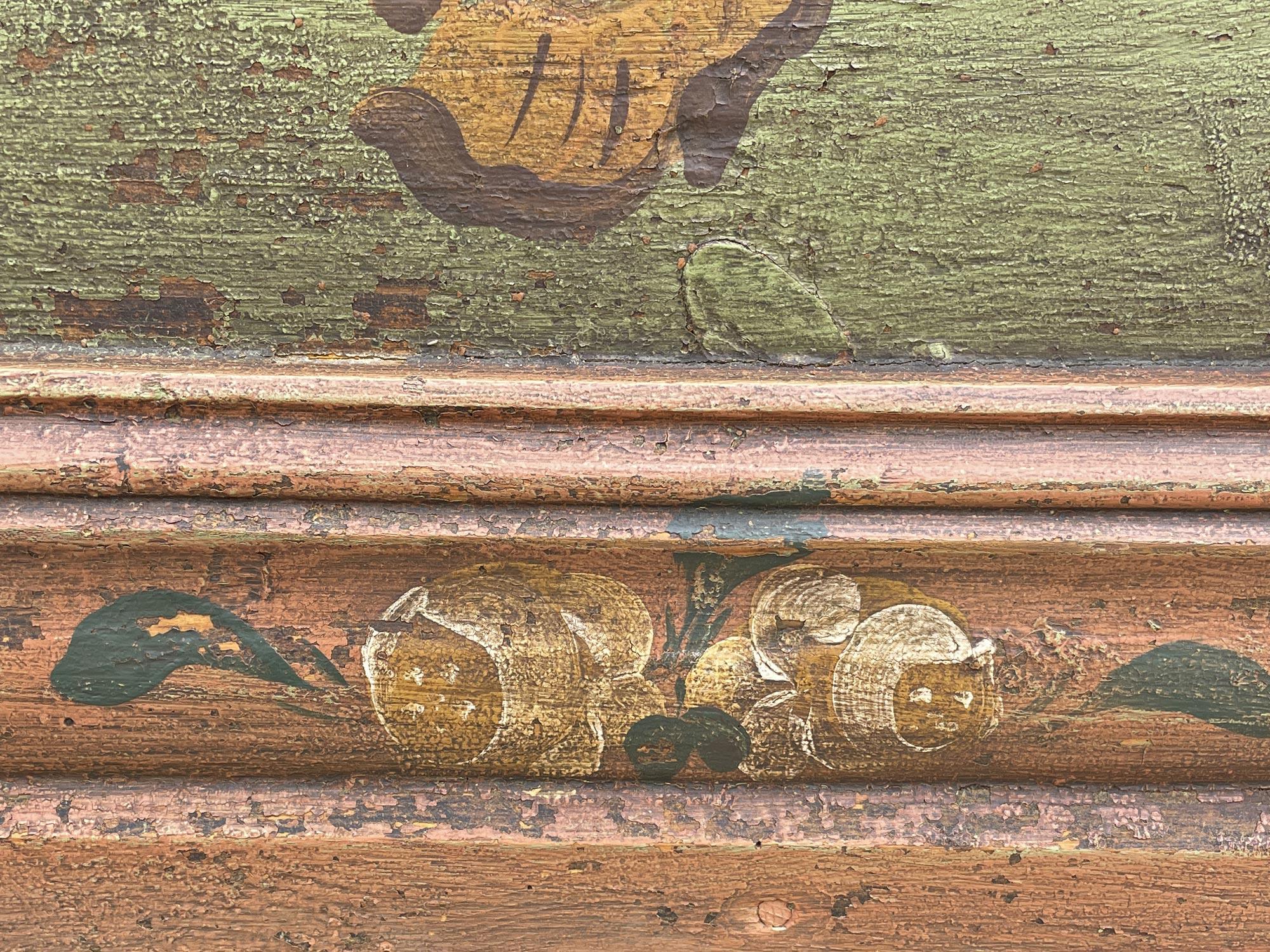 Mid-19th Century 1860 circa Green Floral Panted Blanket Chest