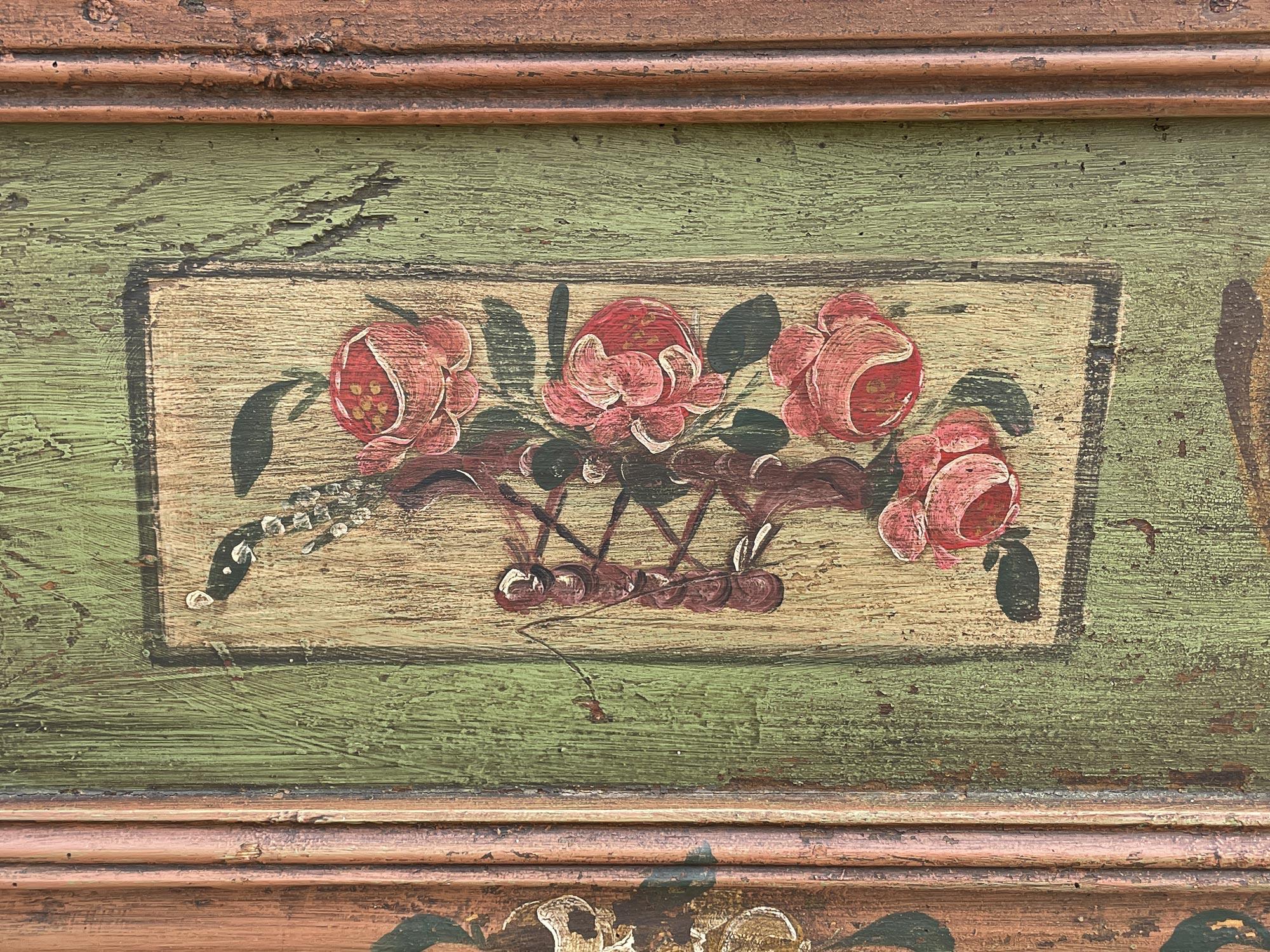 Fir 1860 circa Green Floral Panted Blanket Chest